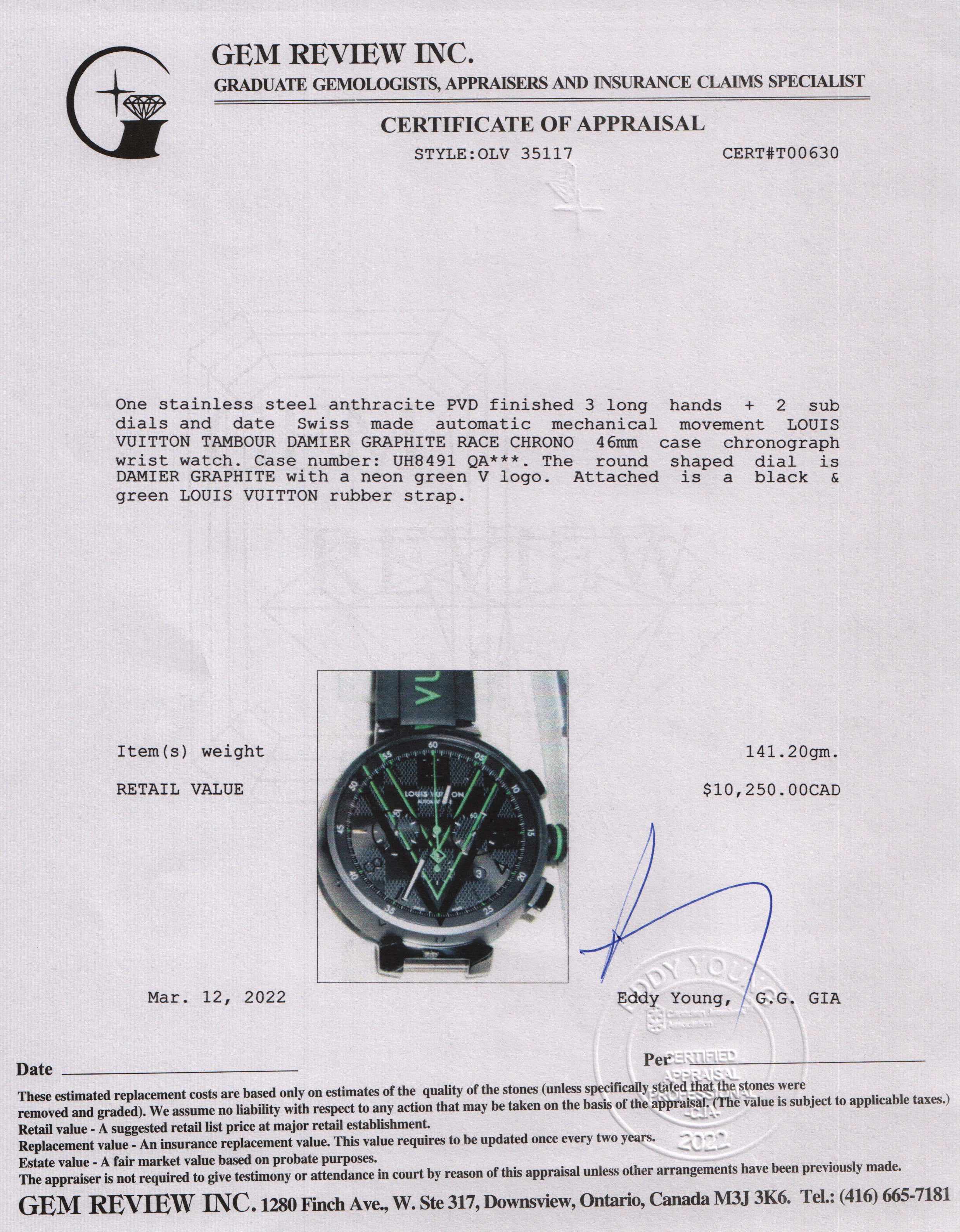 Louis Vuitton Tambour Damier Graphite Race Chronograph Watch – Oliver  Jewellery