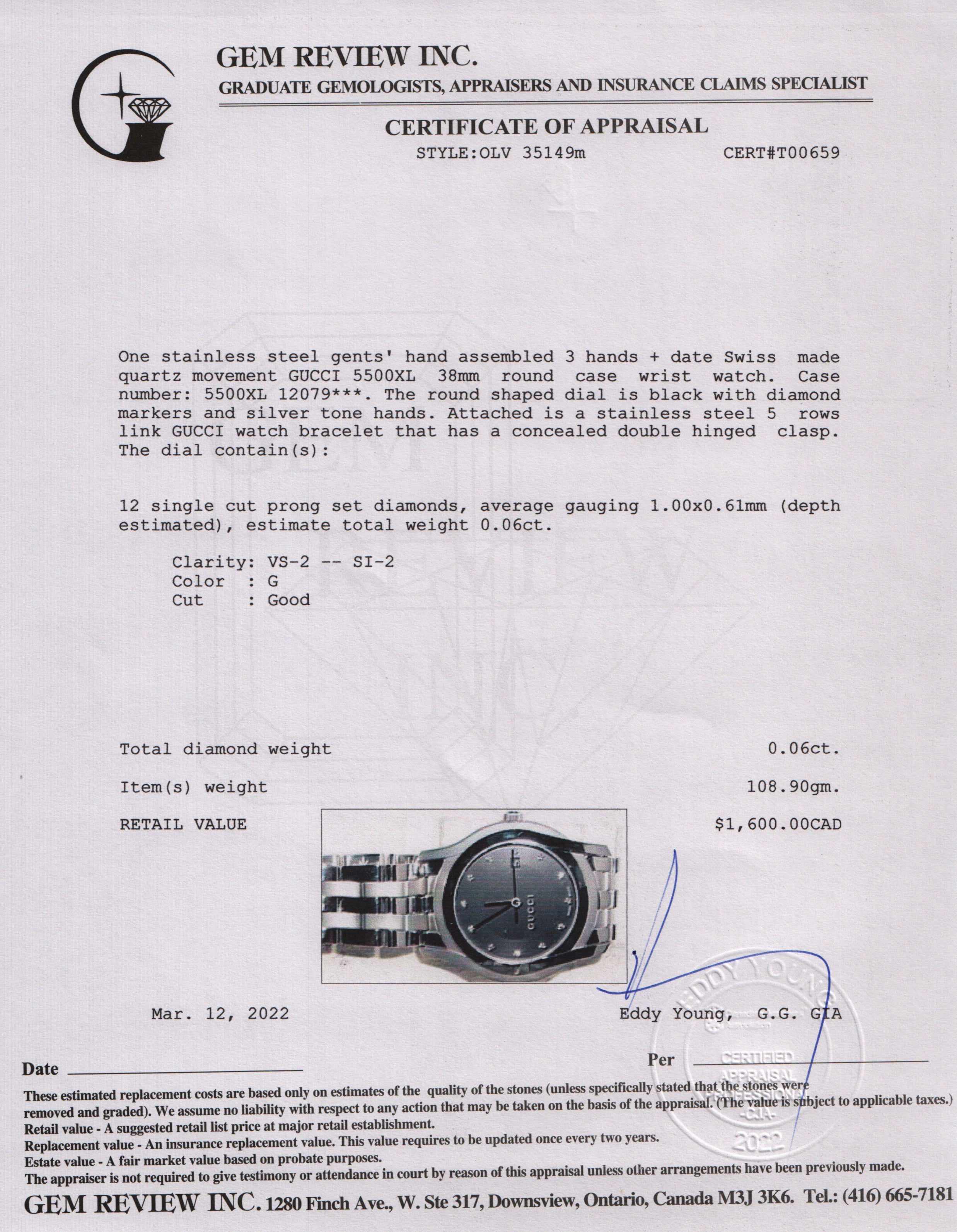 Gucci 5500 XL Series Watch w/ Box