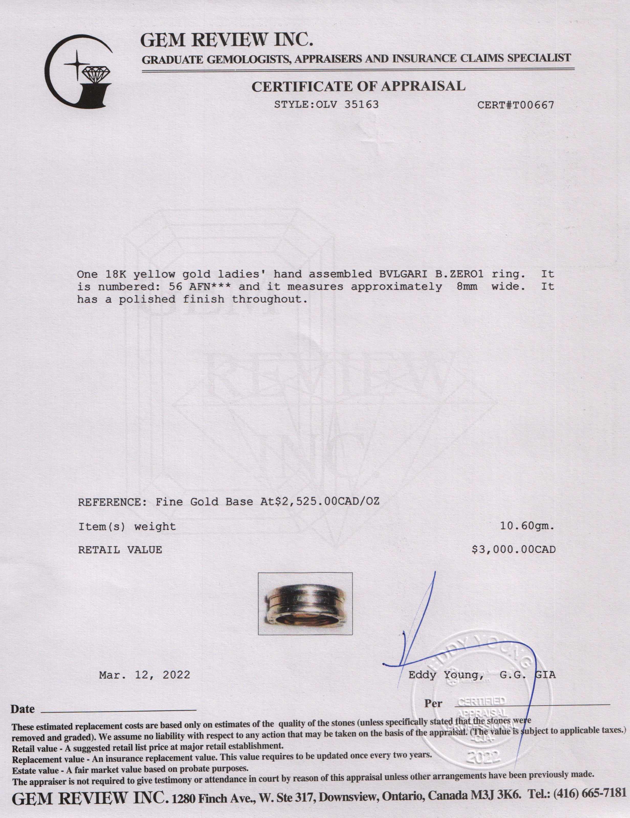 BVLGARI 18k Gold B.Zero1 Ring