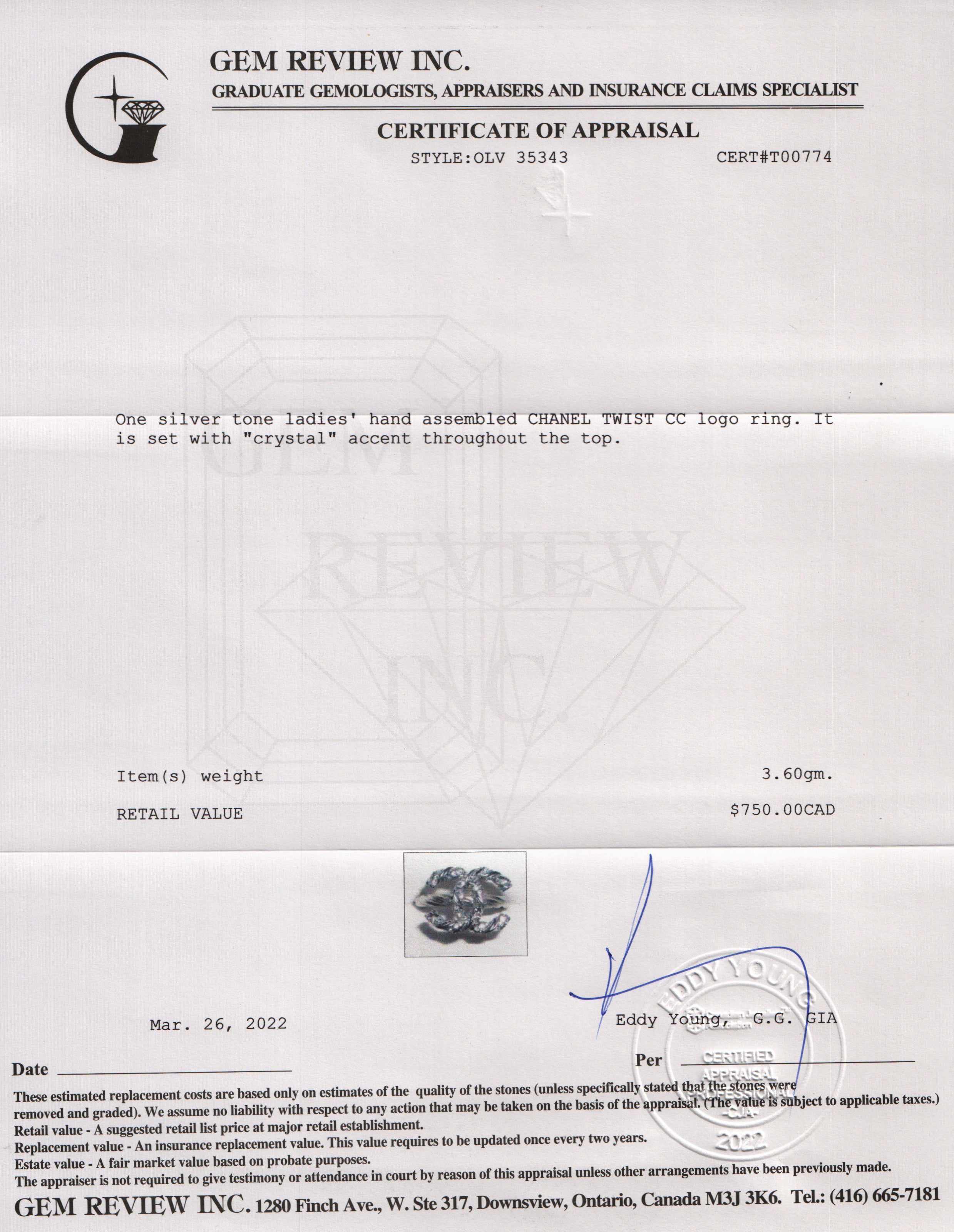 Chanel Twist CC Logo Ring w/ Box