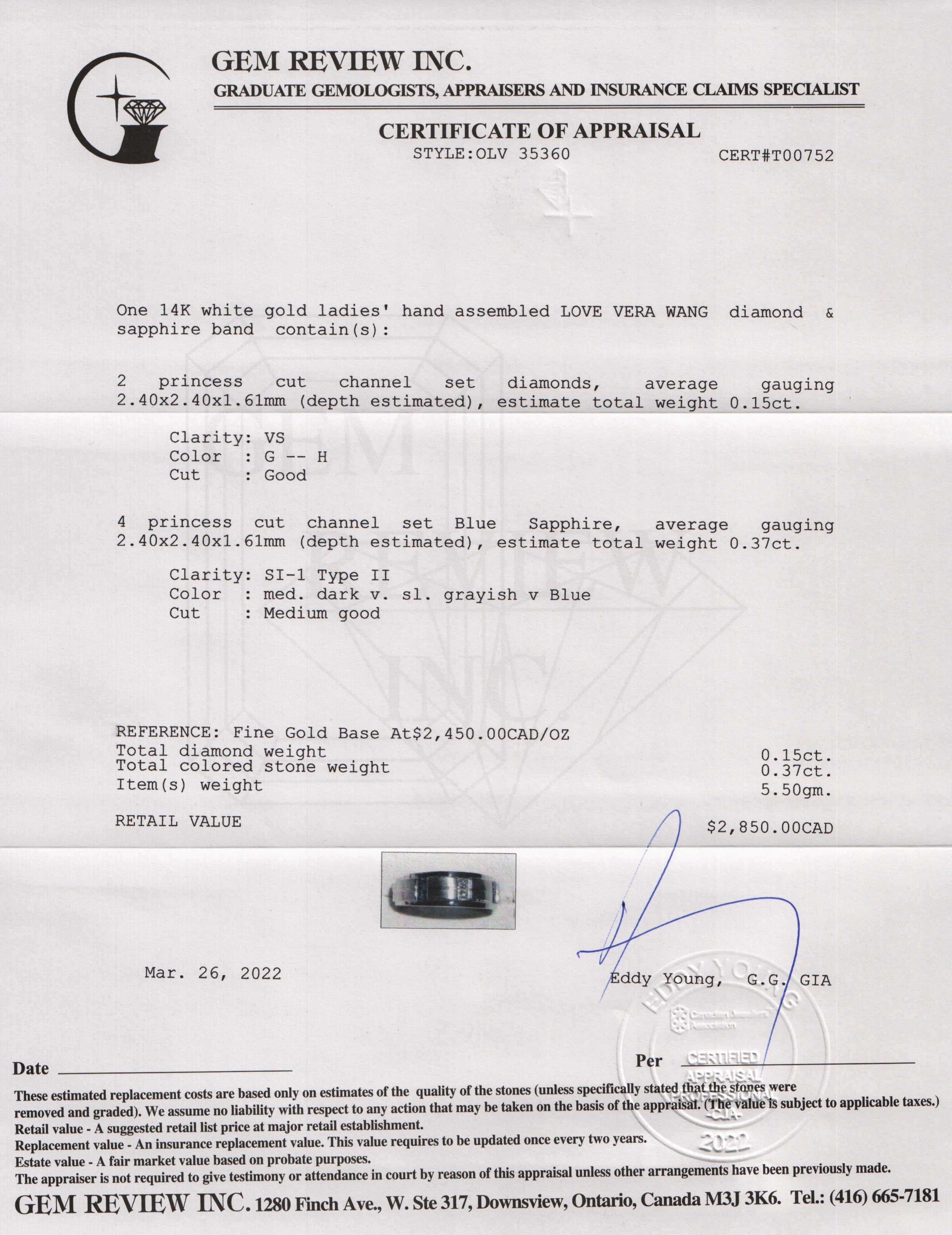 Vera Wang Love Diamond & Sapphire Band Ring