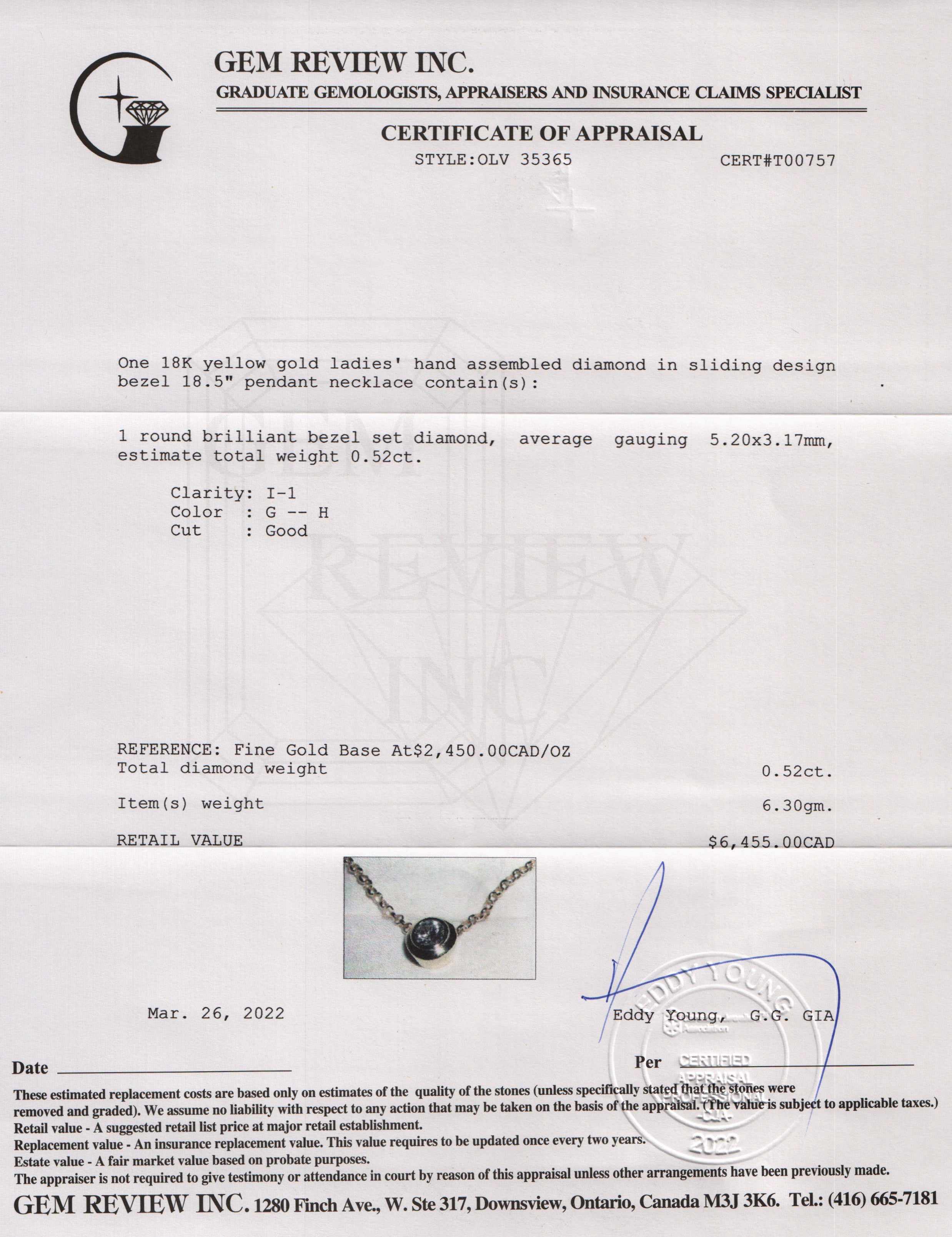 18k Gold Diamond Solitaire Pendant Necklace