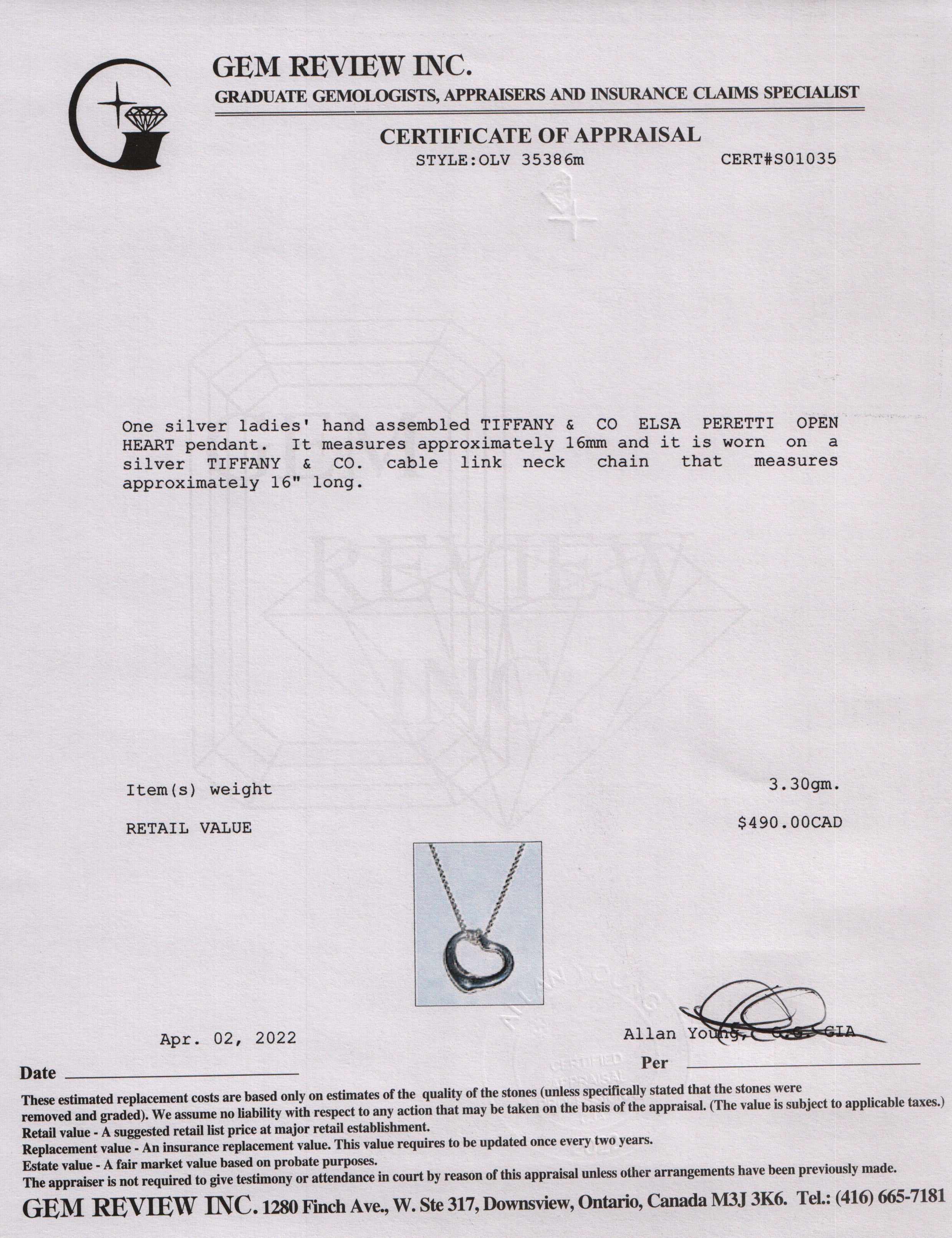 Tiffany & Co. Elsa Peretti Open Heart Pendant Necklace