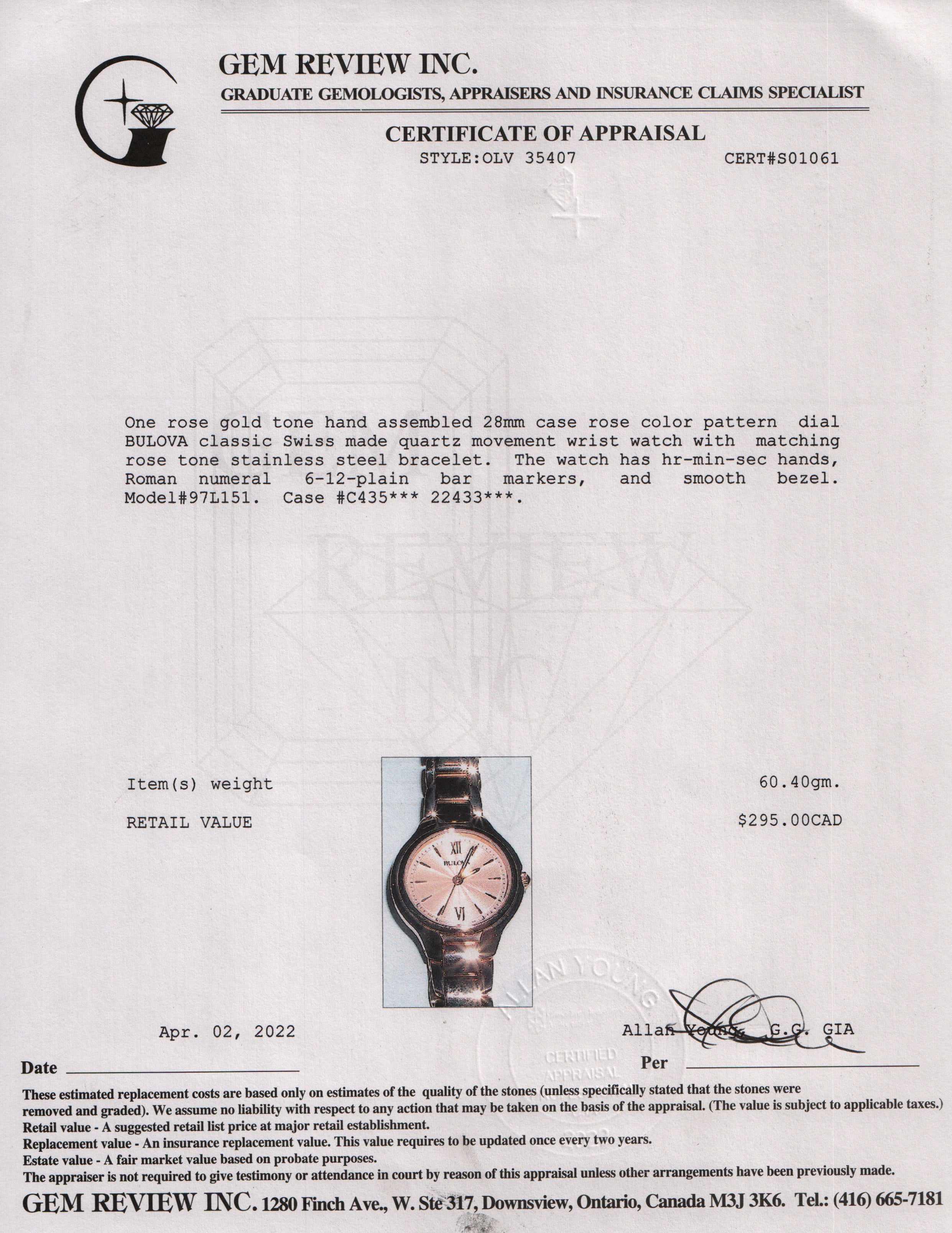 Bulova Classic Rose Watch