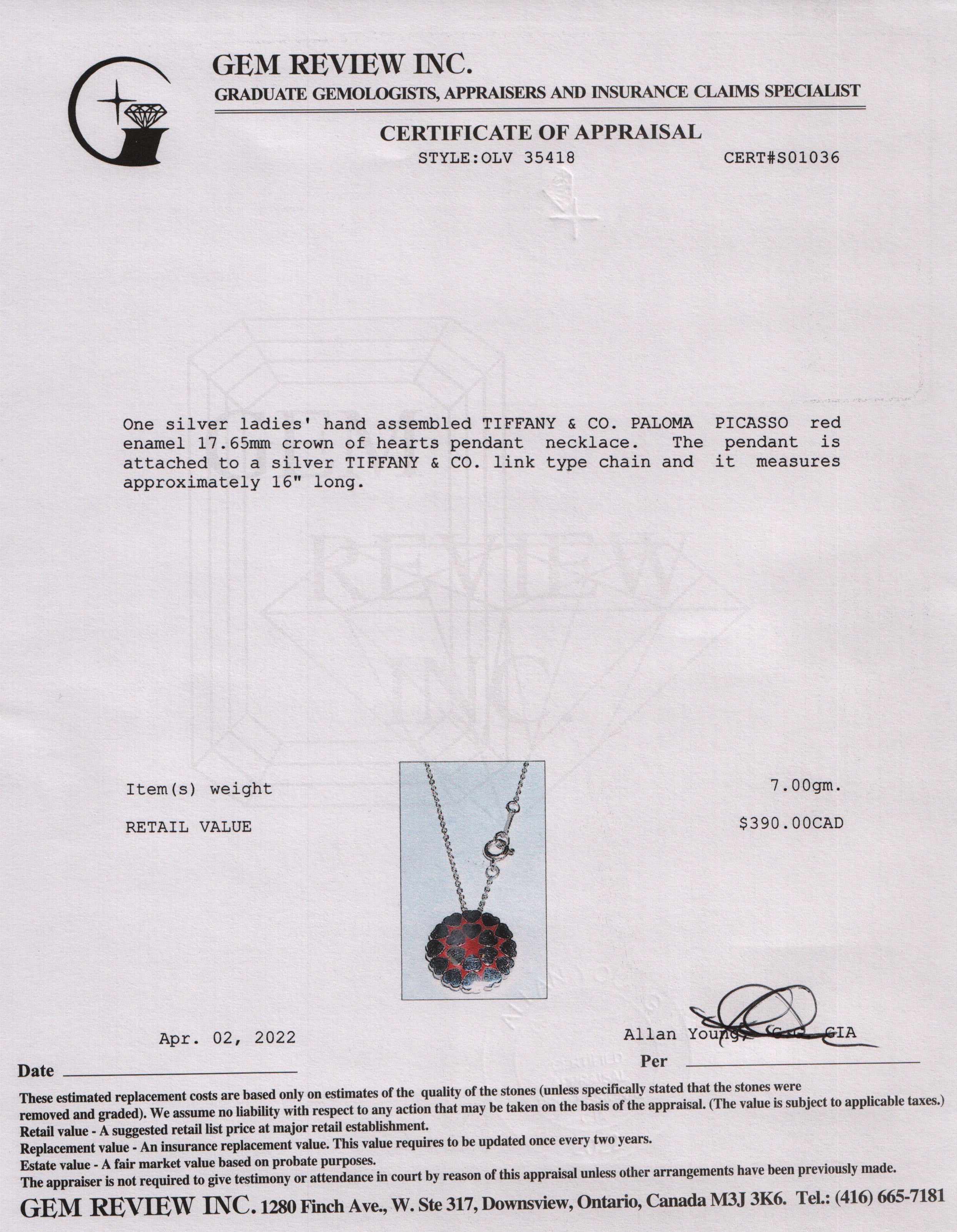 Tiffany & Co. Paloma Picasso Enamel Crown of Hearts Pendant Necklace
