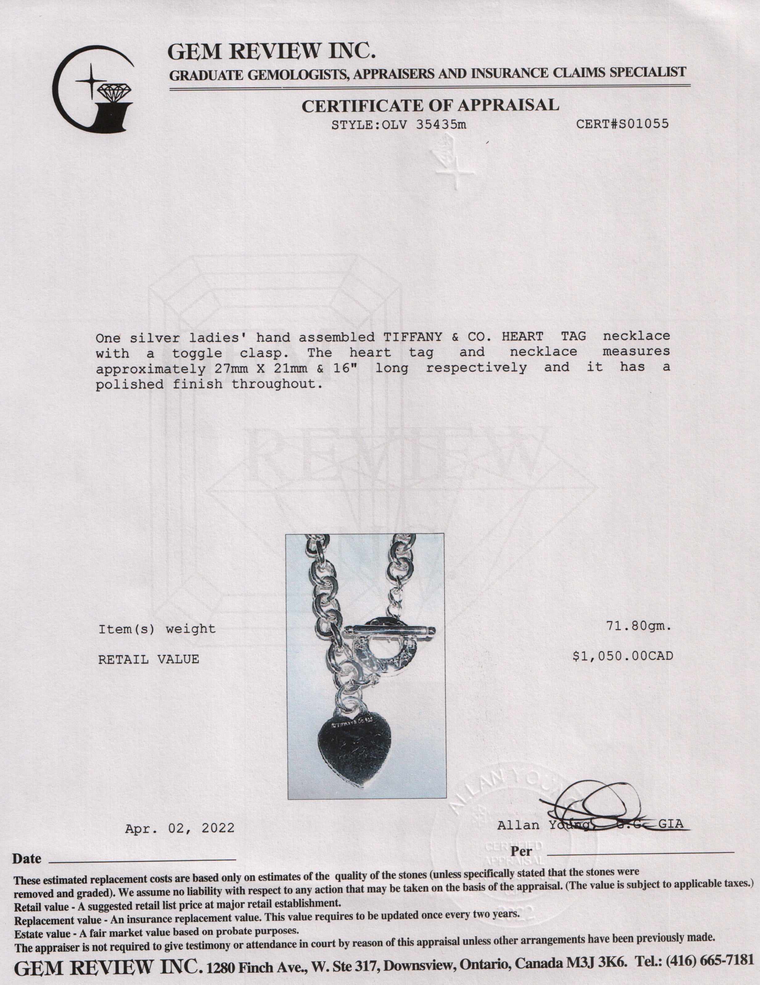 Tiffany & Co. Heart Tag Necklace with Toggle Clasp