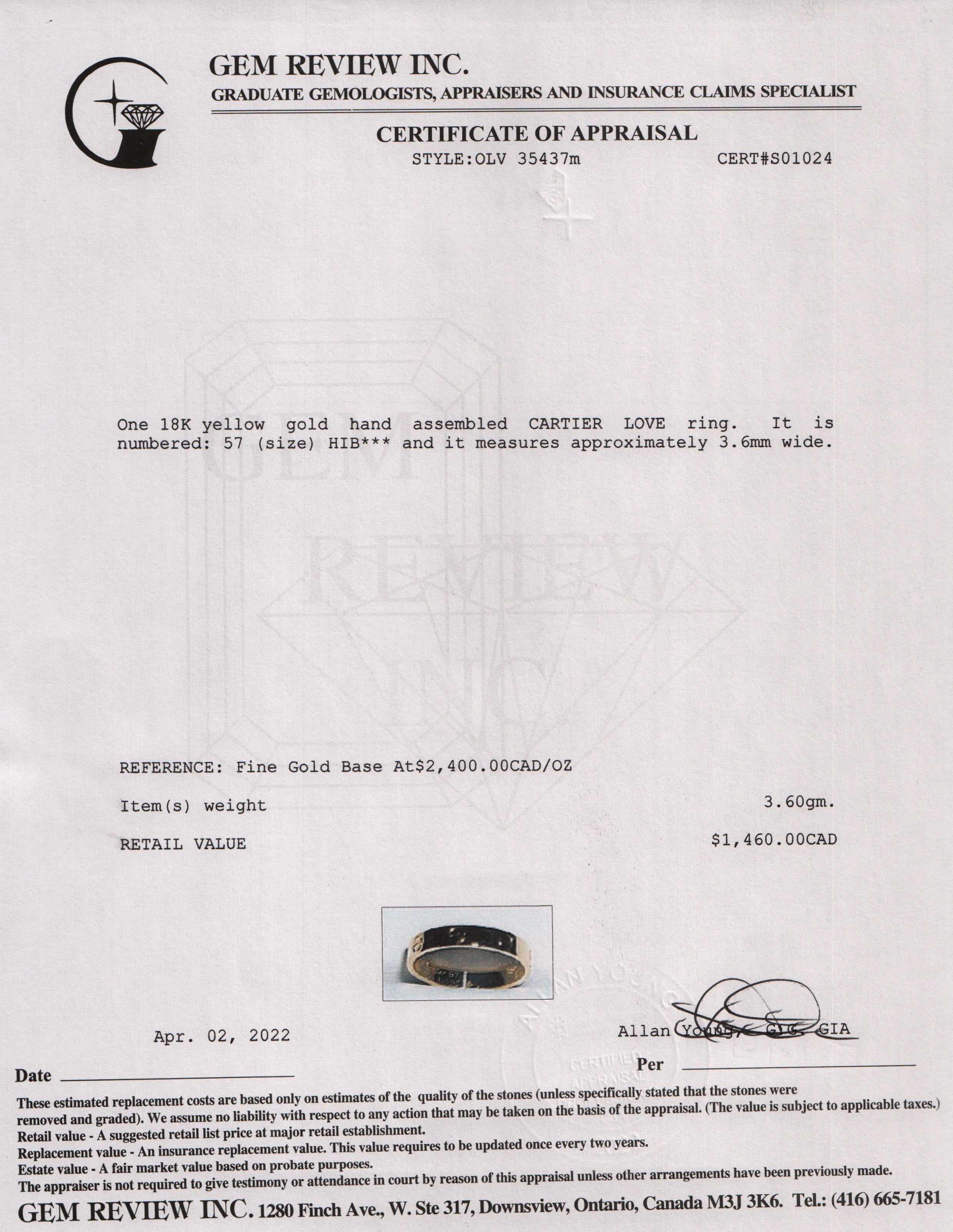 Cartier 18k Yellow Gold Love Wedding Band Ring w/ Box