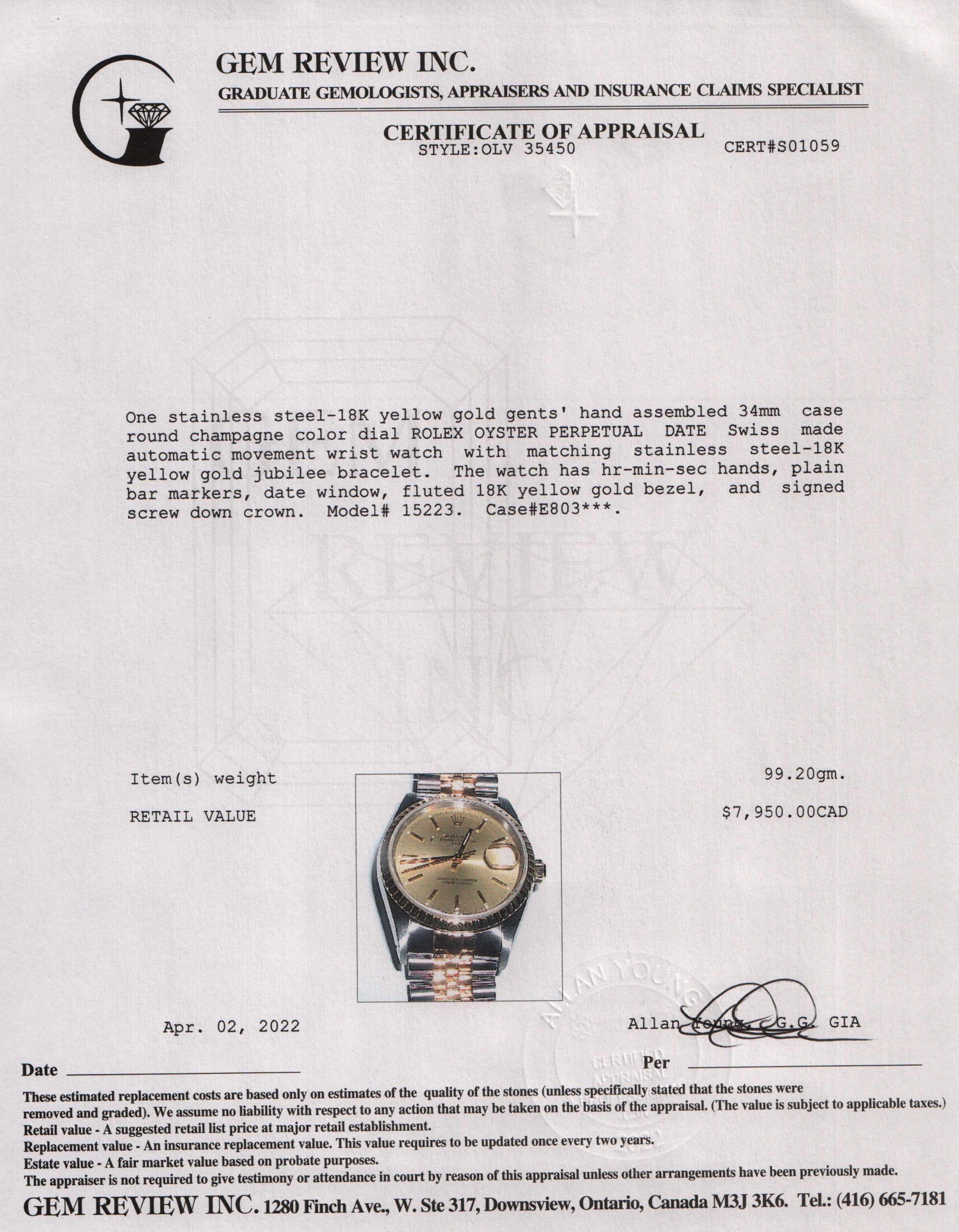 Rolex Two-Tone Date 34 mm Watch w/ Box & Papers