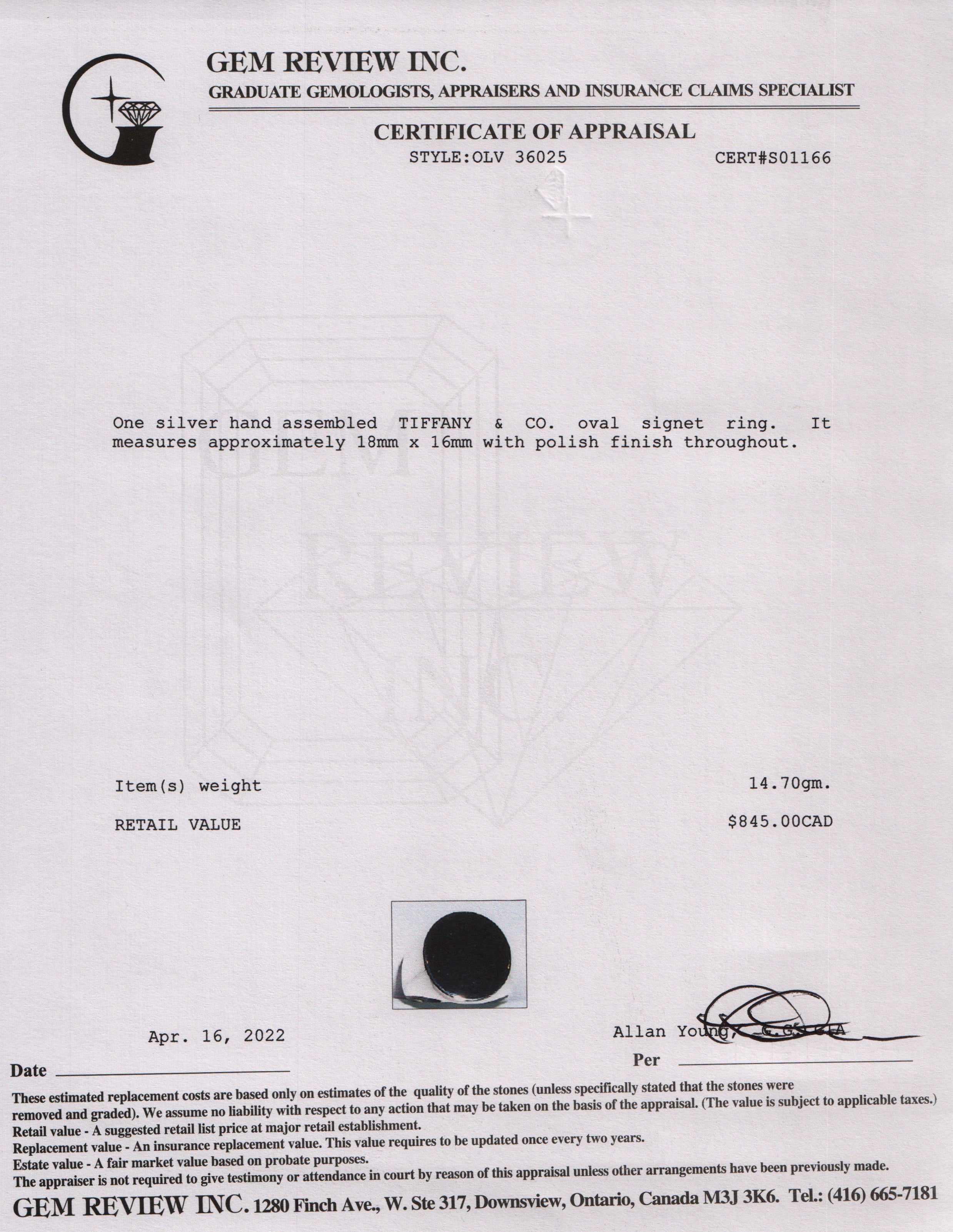 Tiffany & Co. Oval Signet Ring