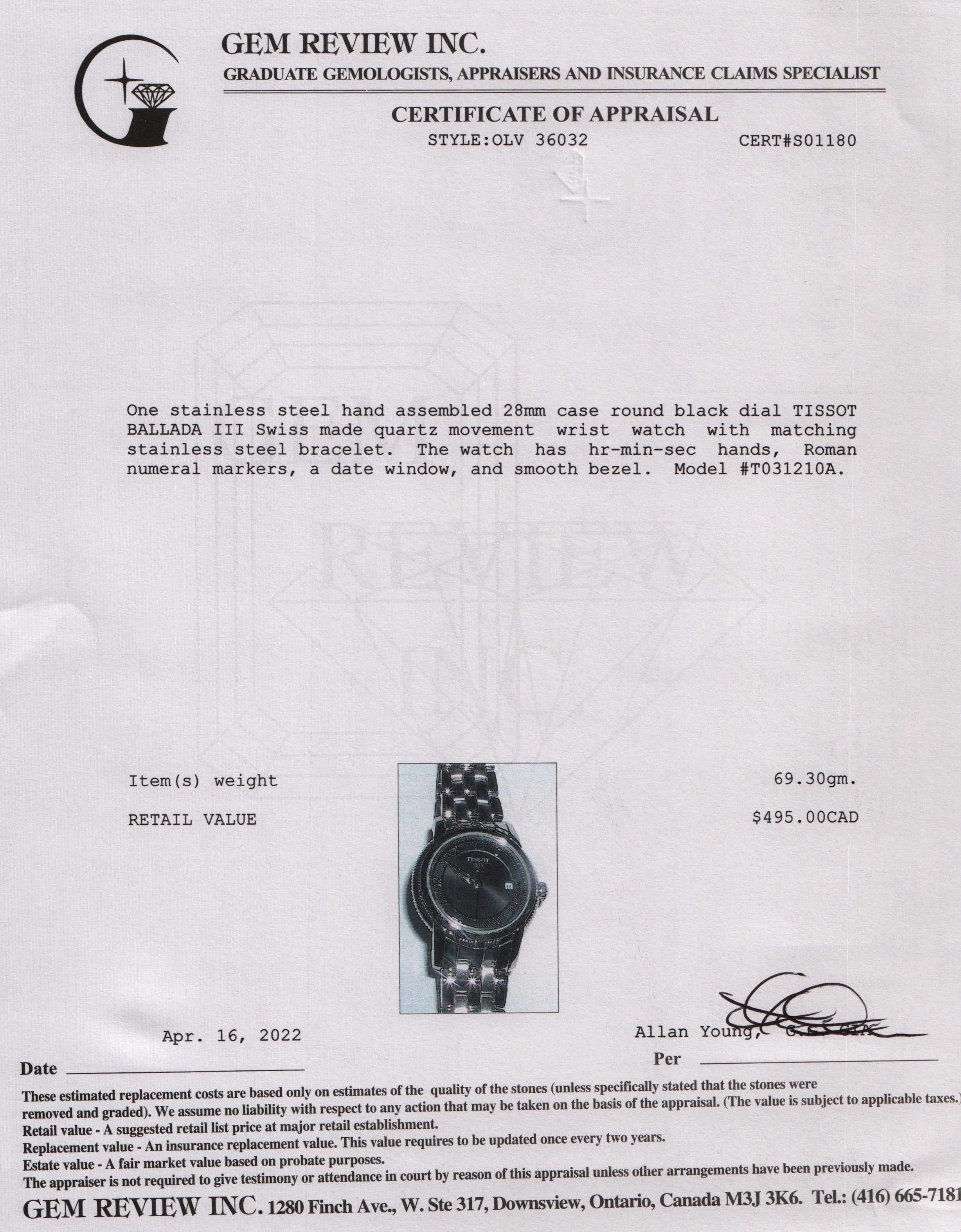 Tissot Ballade III Watch w/ Box & Papers