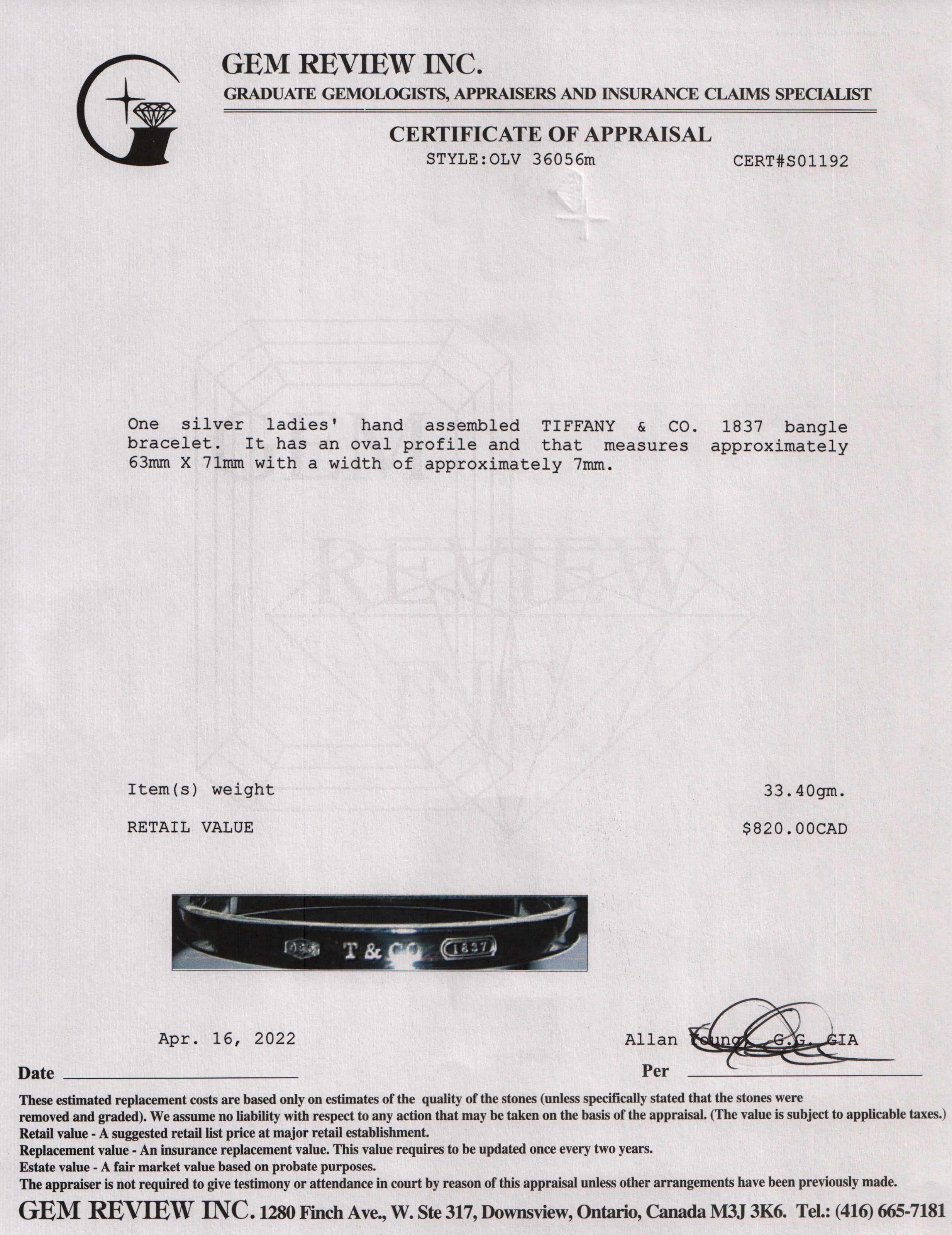 Tiffany & Co. 1837 Bangle Bracelet