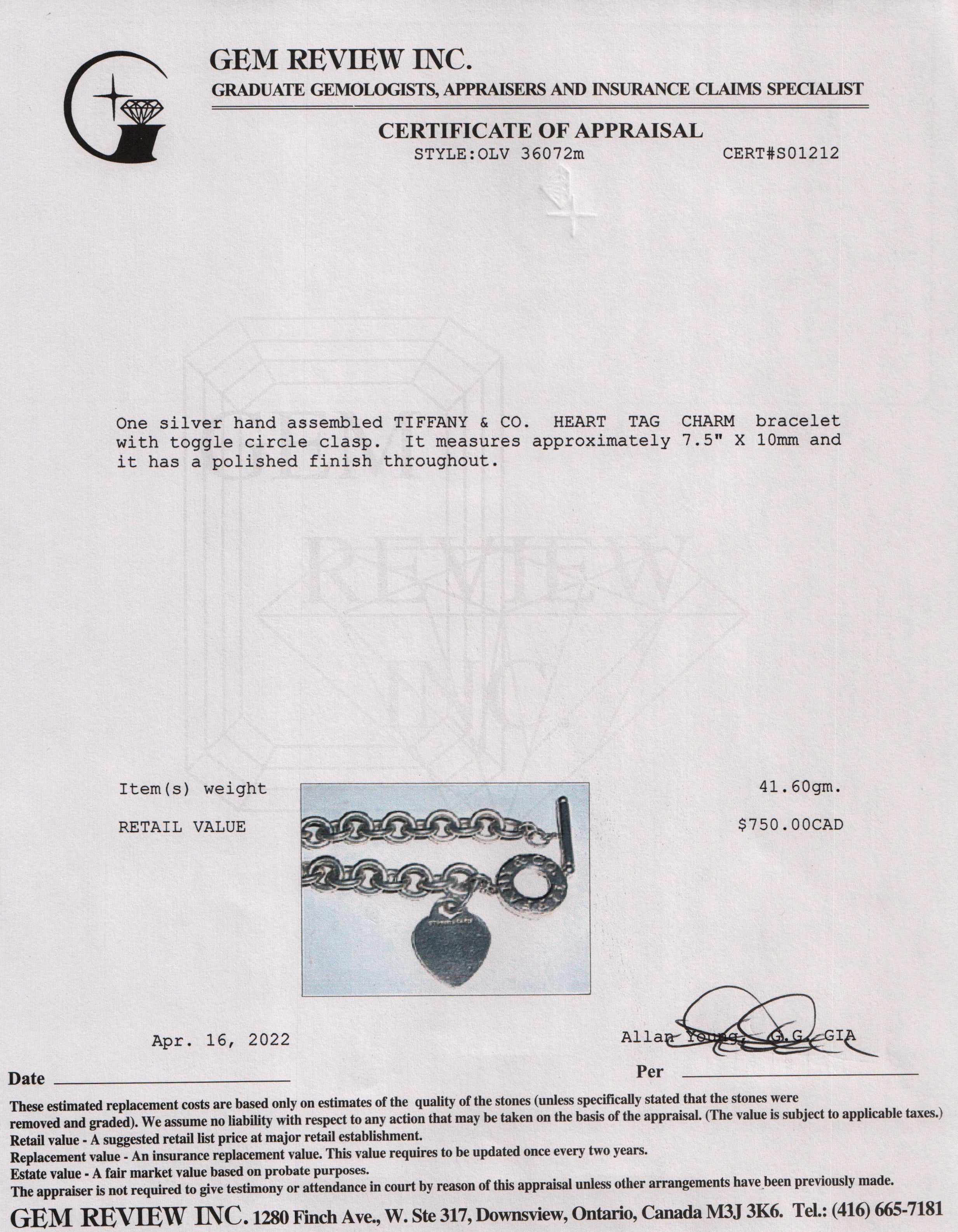 Tiffany & Co. Tiffany Heart Tag Charm Bracelet with Toggle Clasp