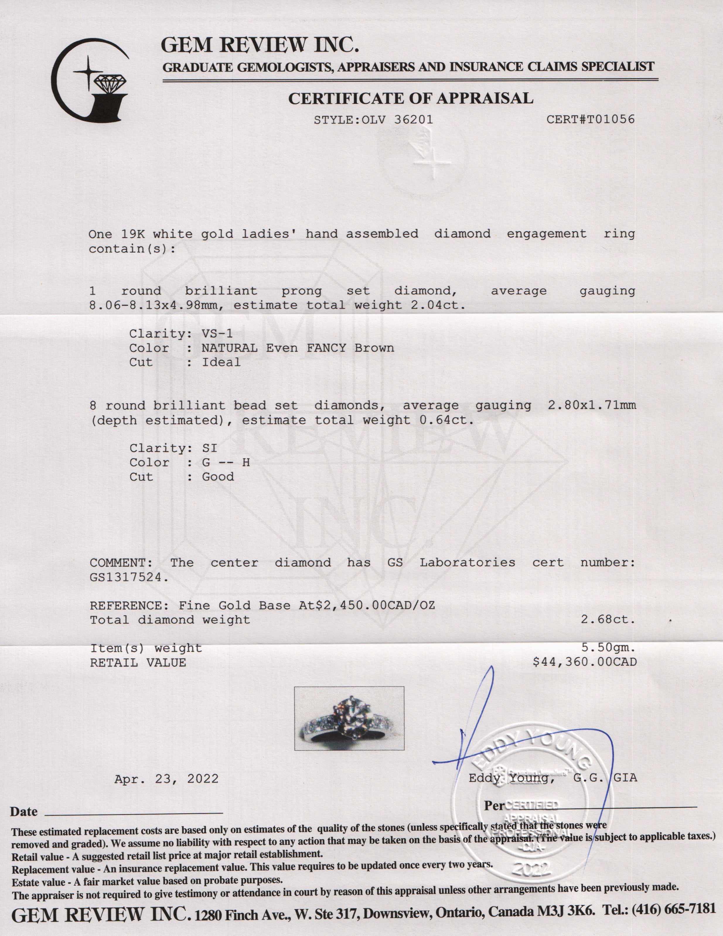 19k White Gold Natural Fancy Brown Diamond Engagement Ring