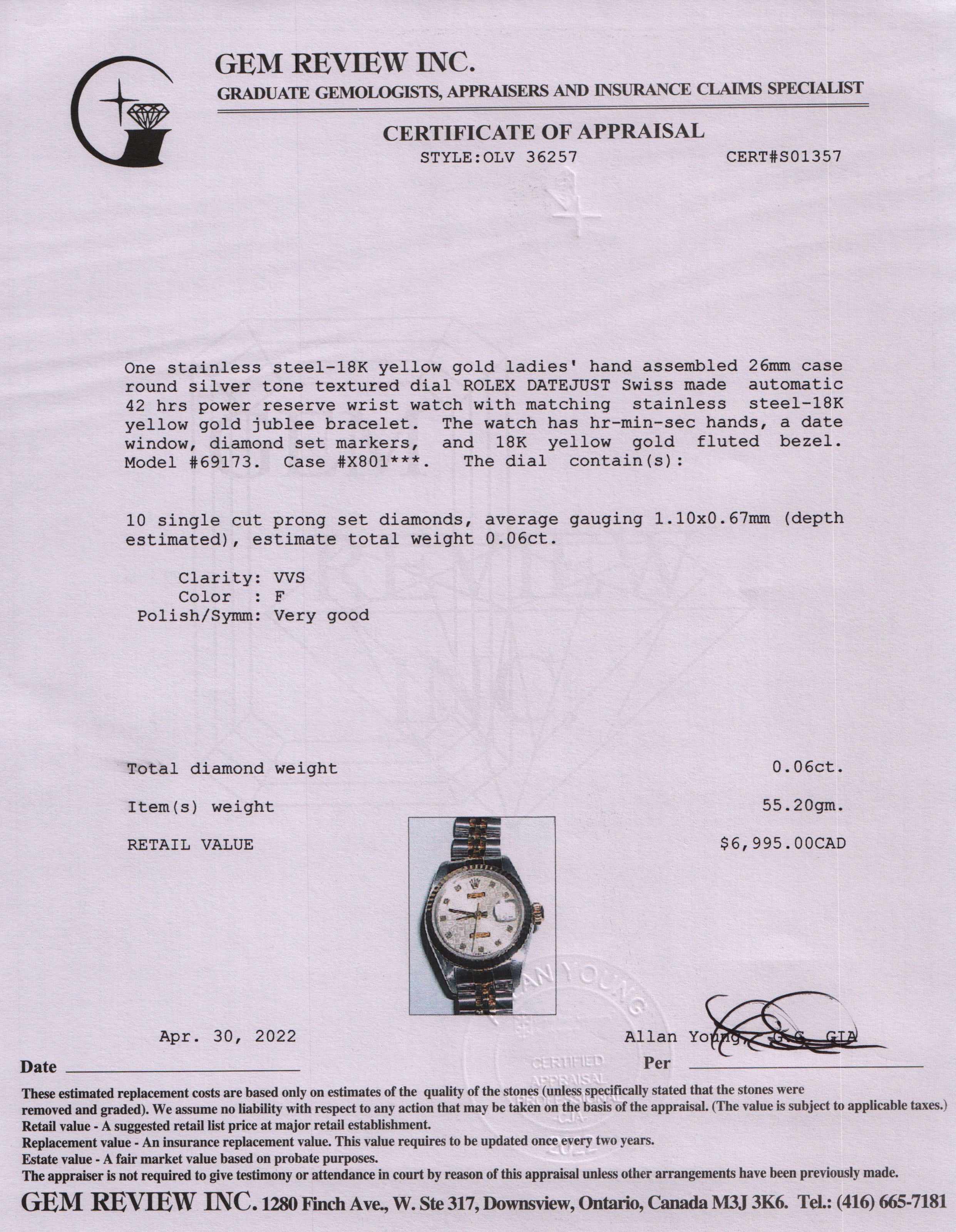 Rolex Two-Tone Datejust 26 mm Watch w/ Diamond Dial