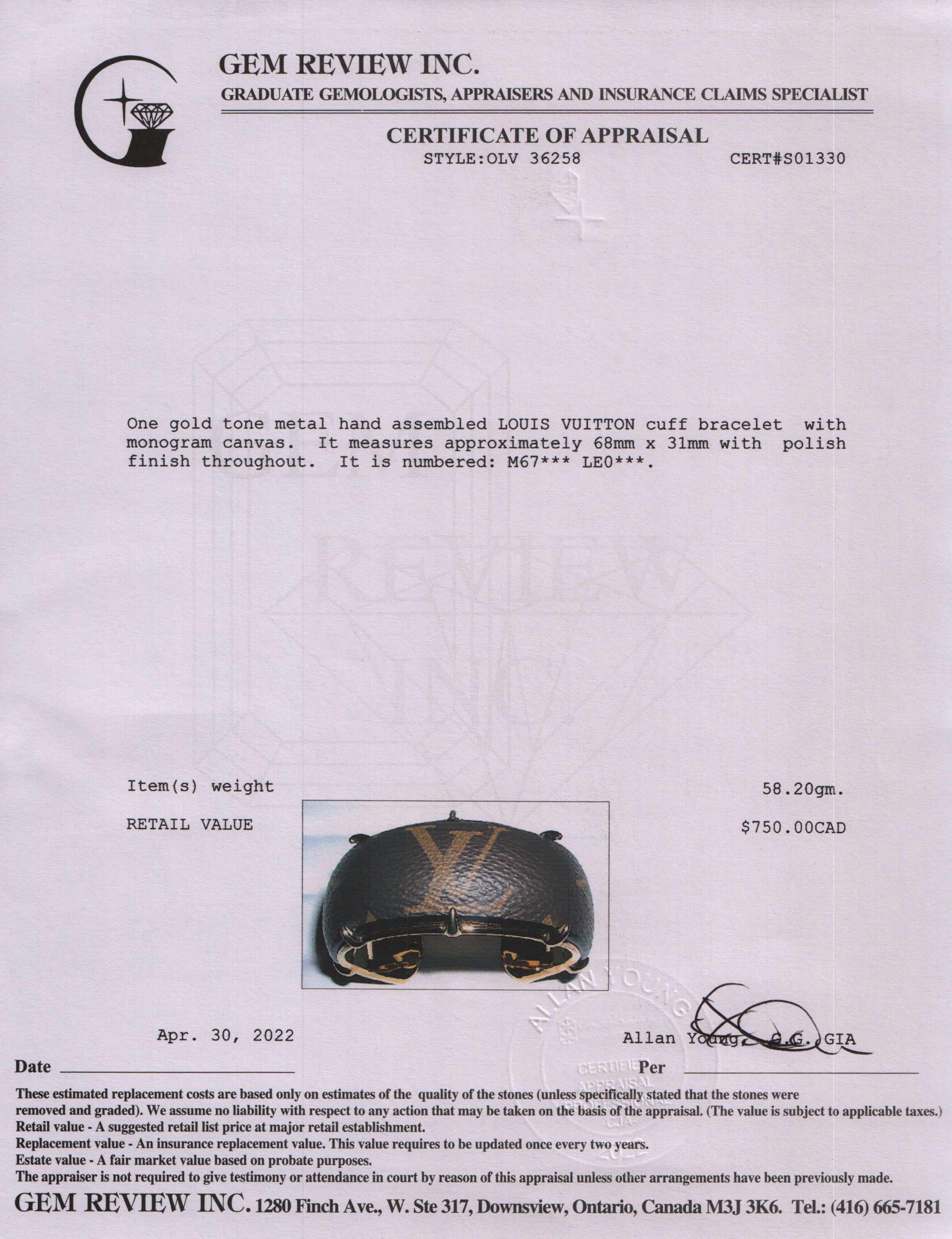 Louis Vuitton Monogram Cuff w/ Box