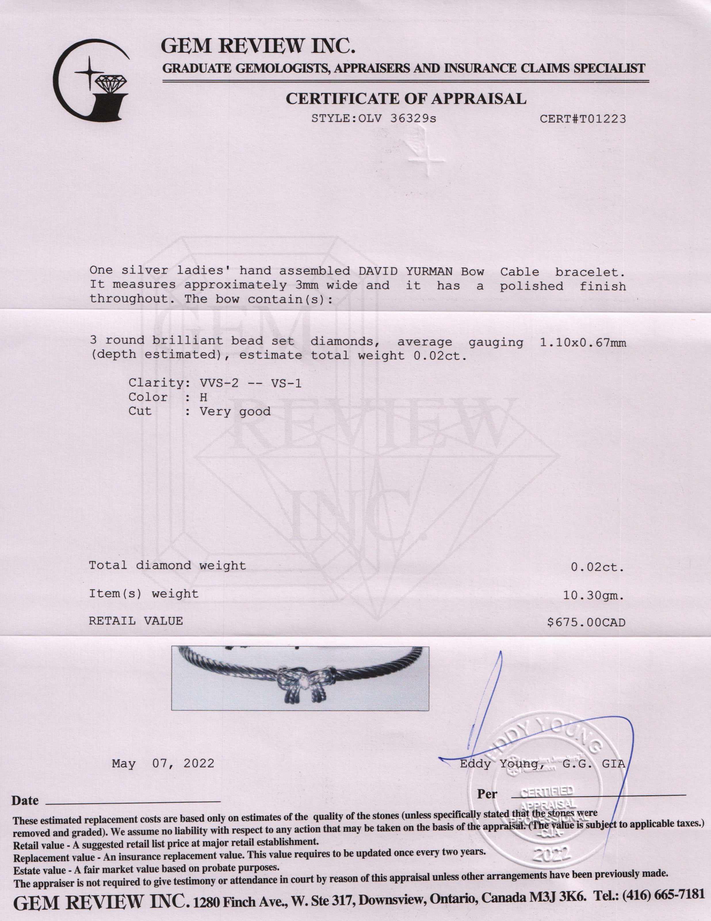 David Yurman Diamond Bow Cable Bracelet