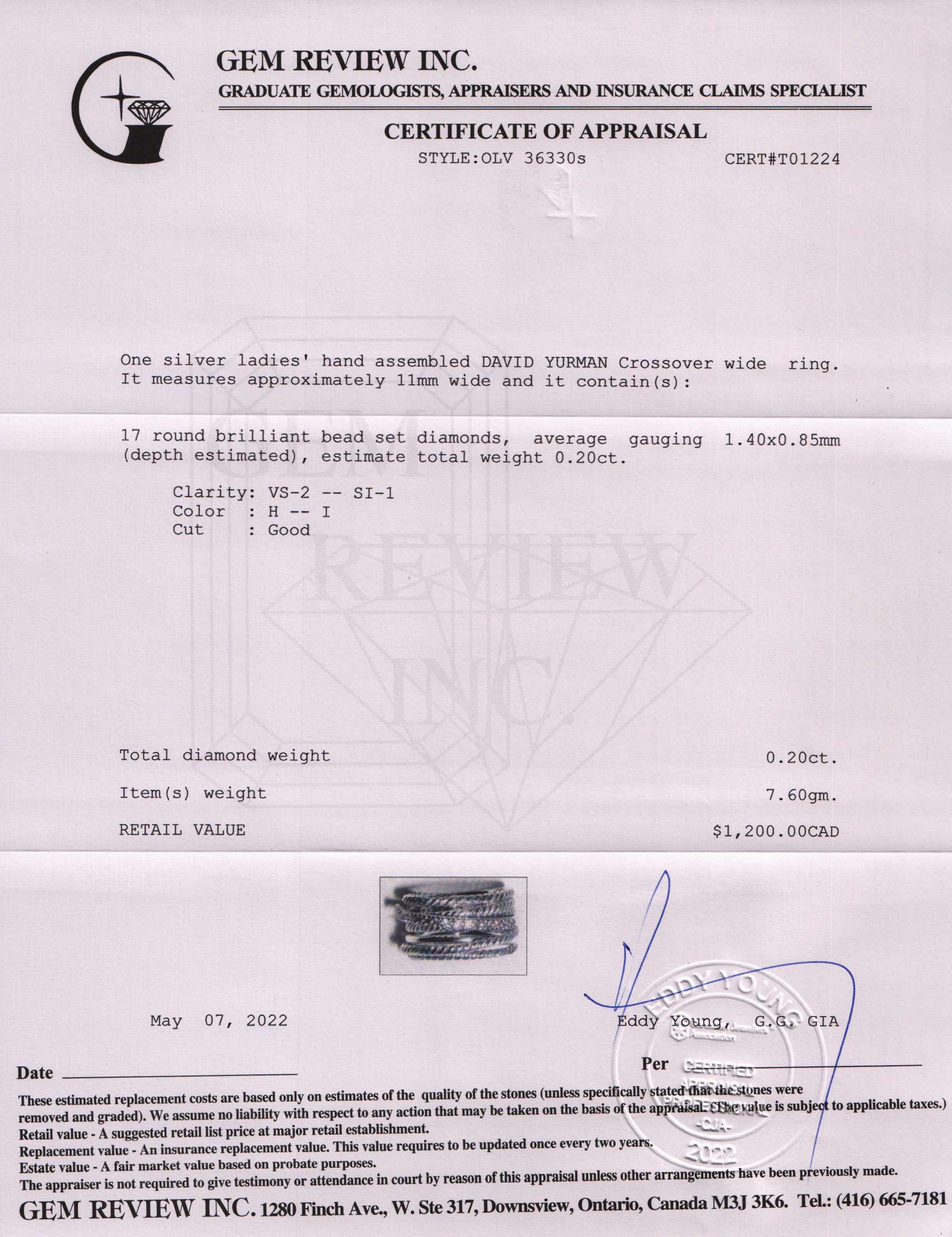 David Yurman Crossover Wide Ring with Diamonds w/ Box