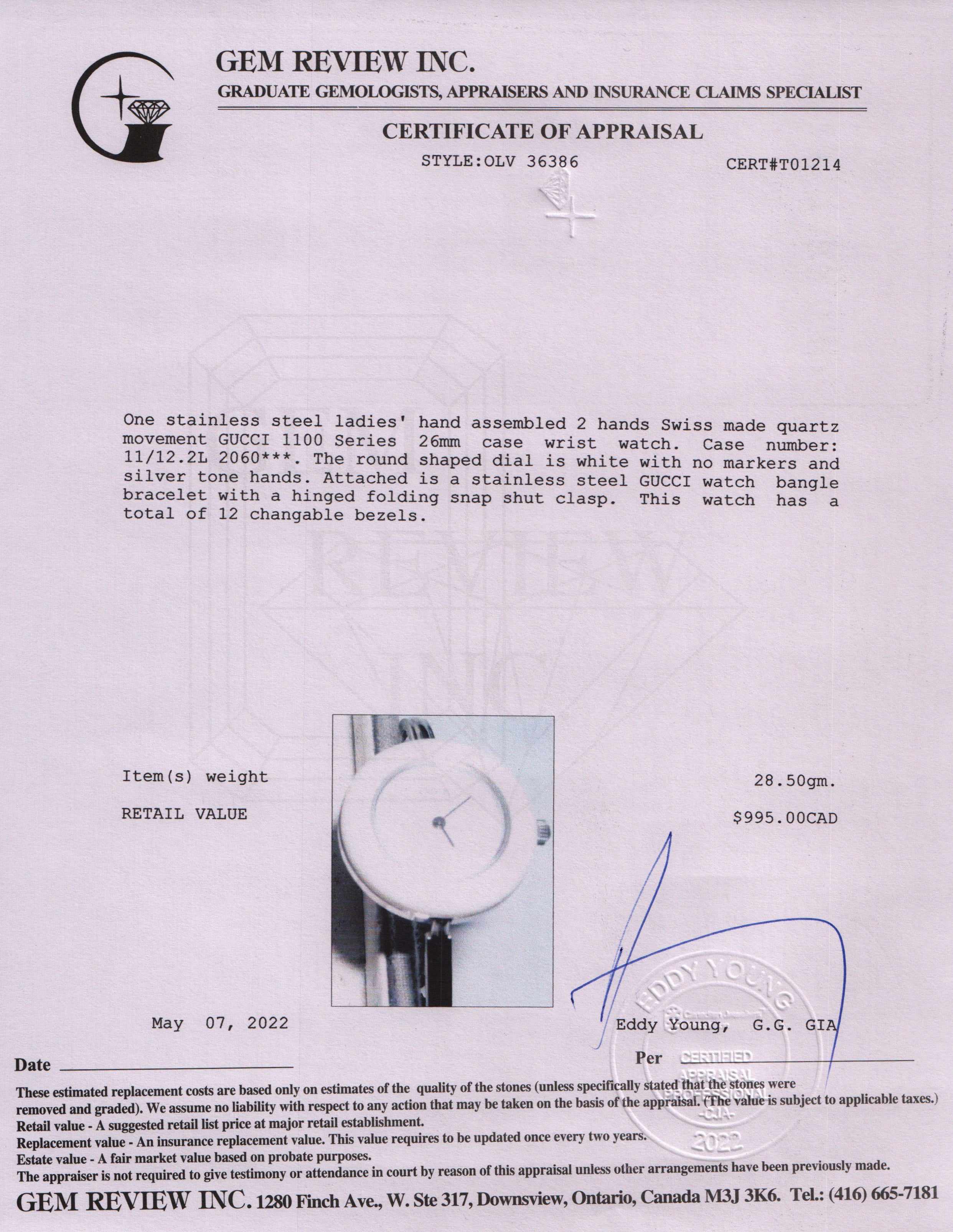 Gucci Vintage 1100 Series Watch w/ Box & 12 Multi-Colour Bezels