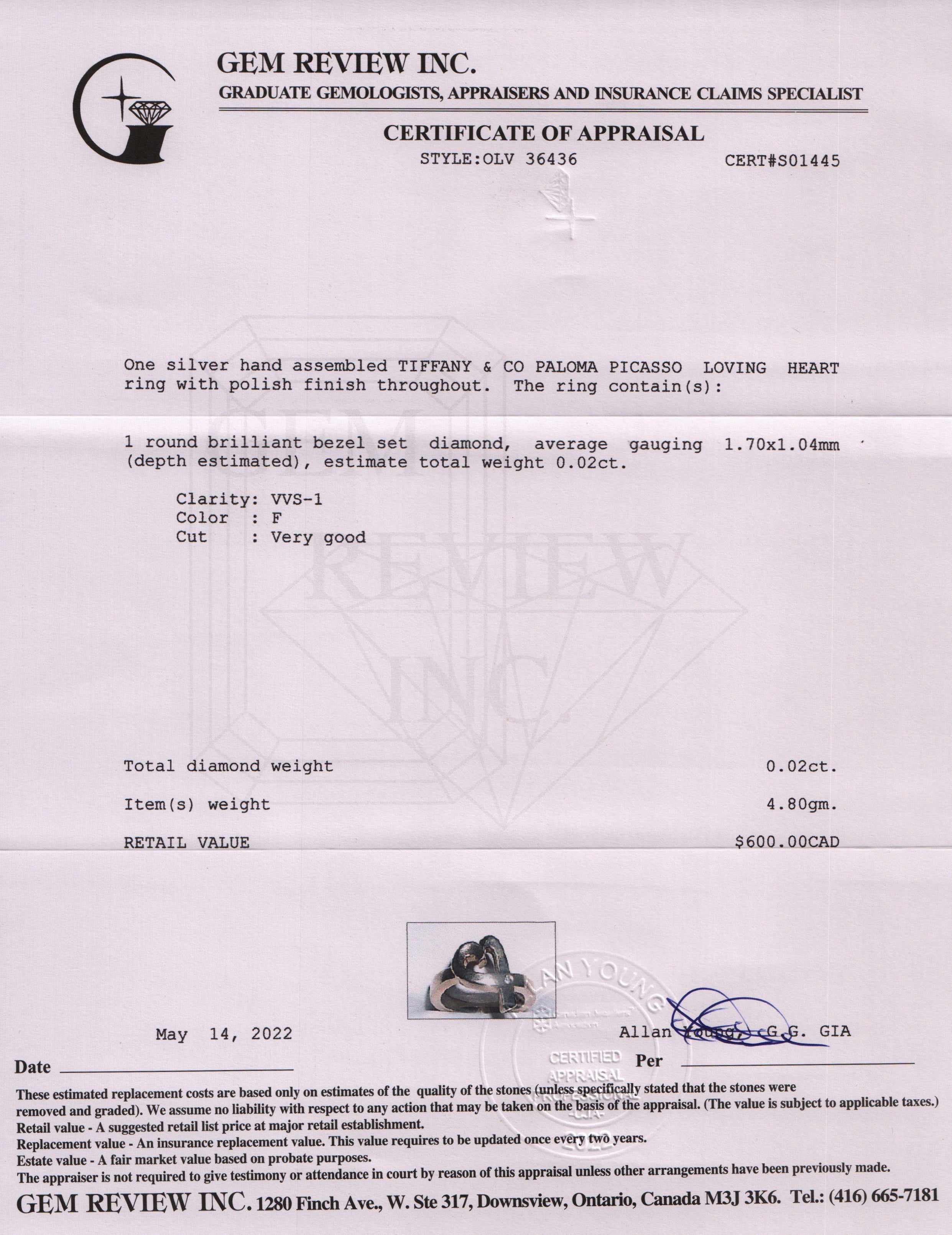 Tiffany & Co. Paloma Picasso Loving Heart Diamond Ring