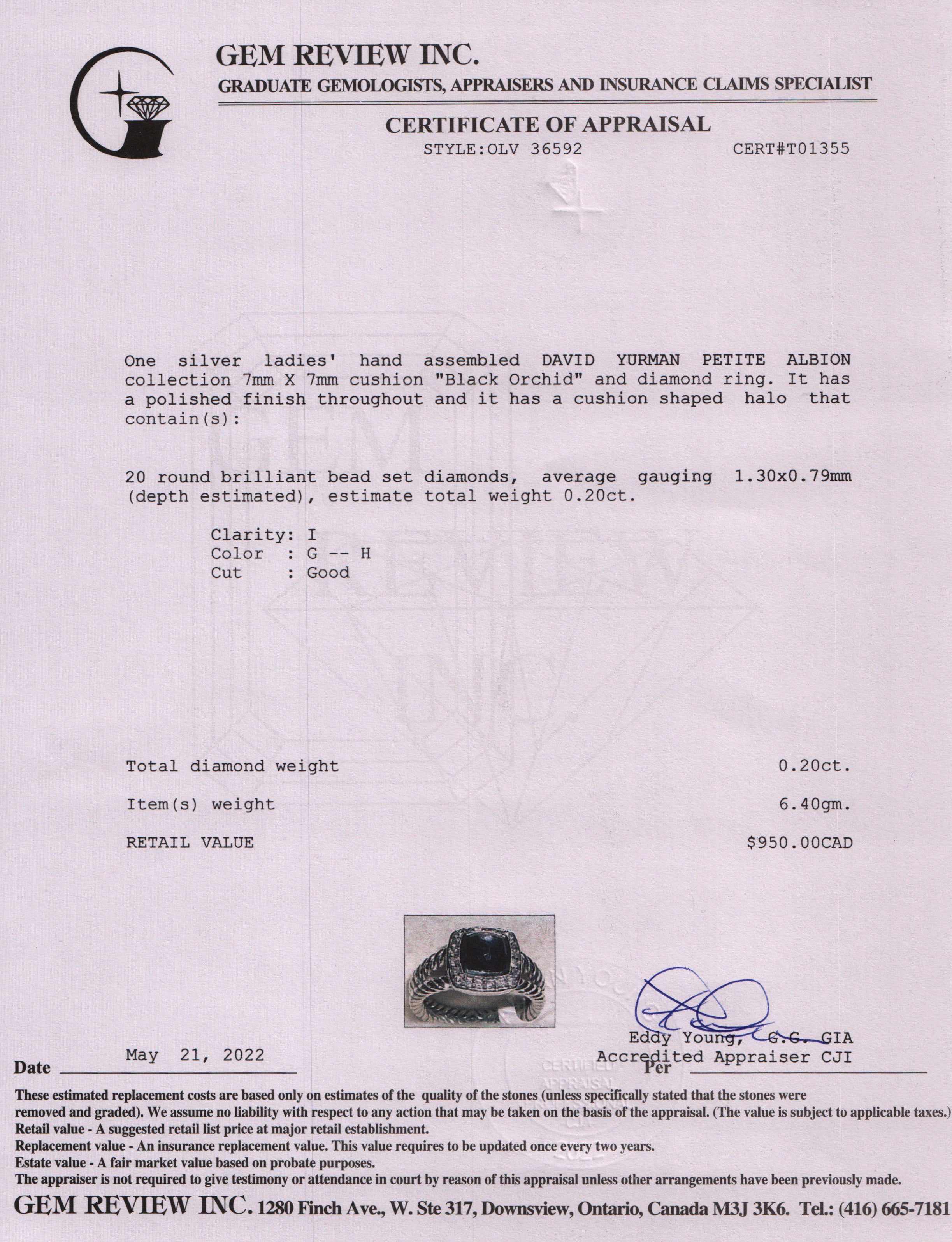 David Yurman Petite Albion Ring with Black Orchid and Diamonds