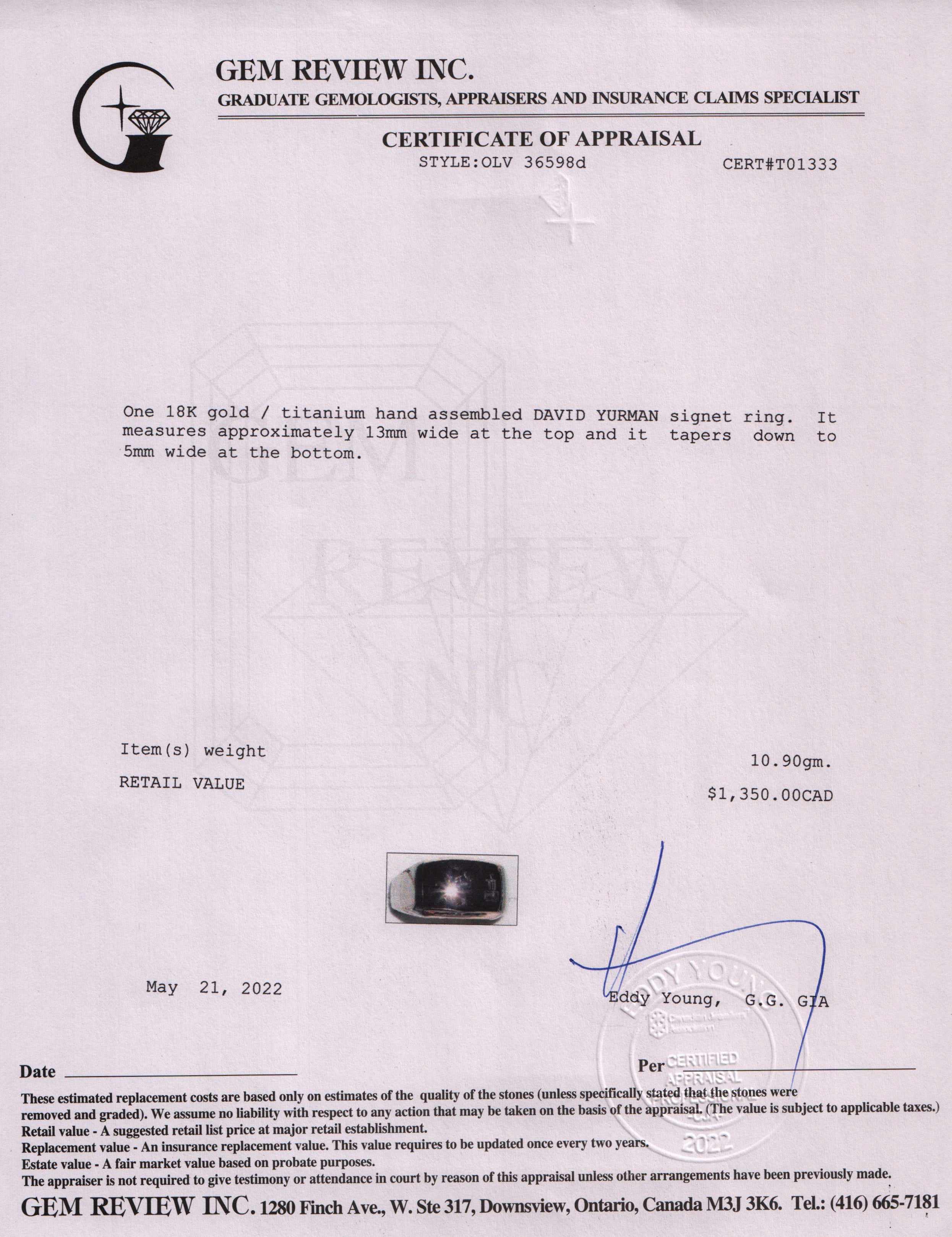 David Yurman Titanium & 18k Gold Signet Ring