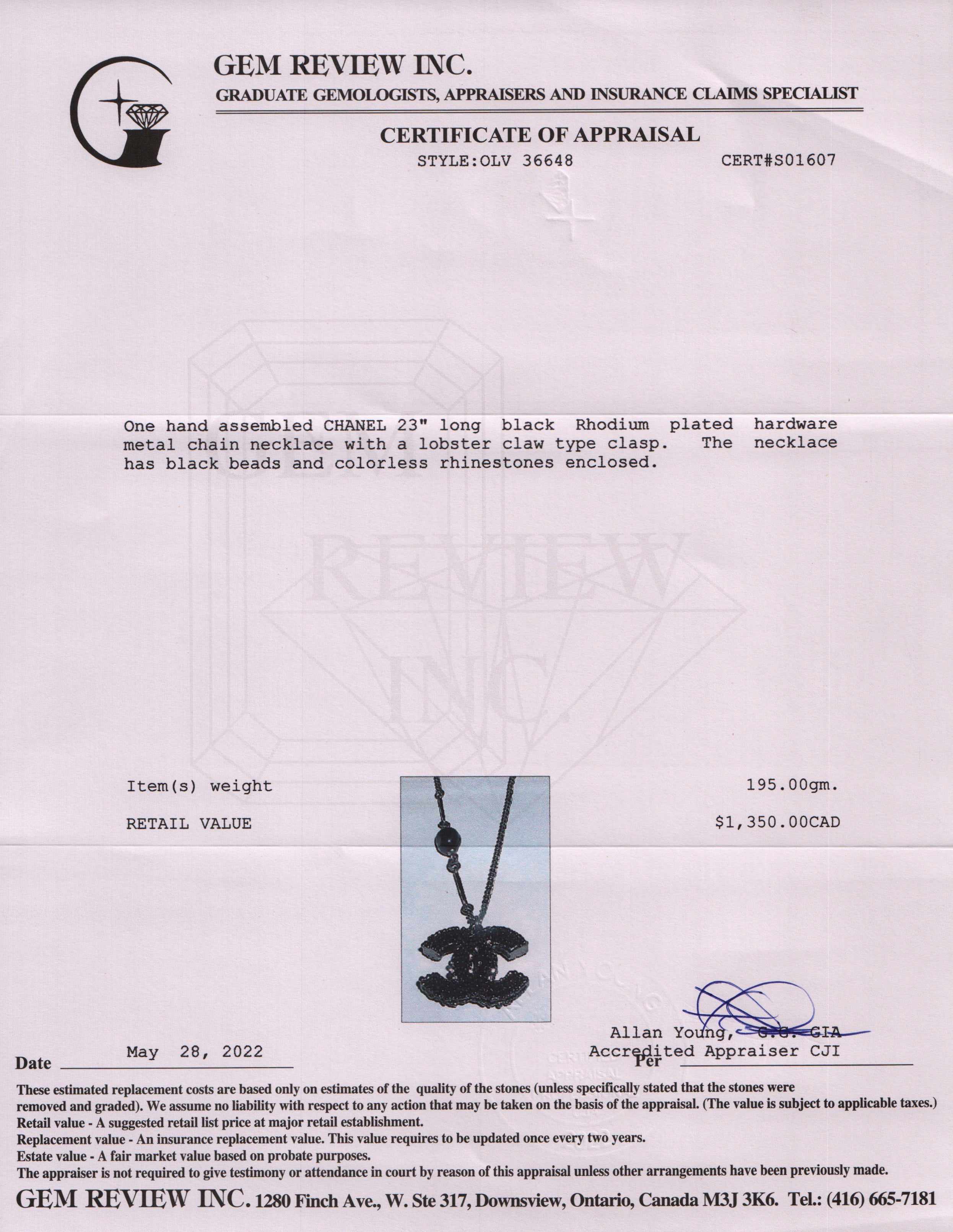 Chanel Black CC Pendant Necklace w/ Box