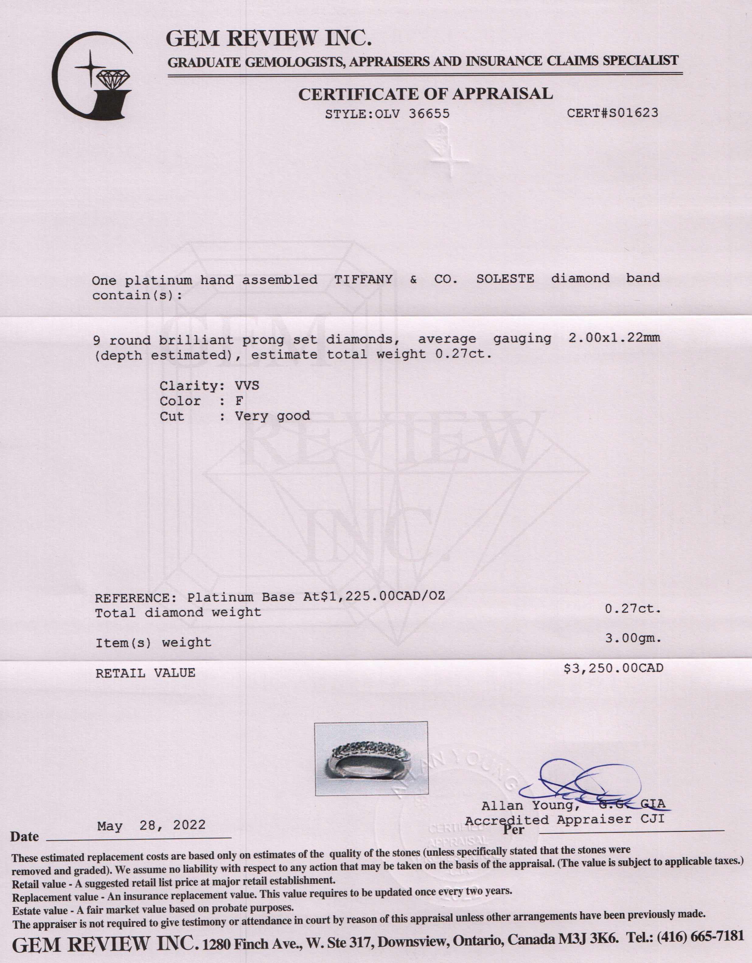 Tiffany & Co. Soleste Platinum Half Circle Diamond Eternity Band Ring