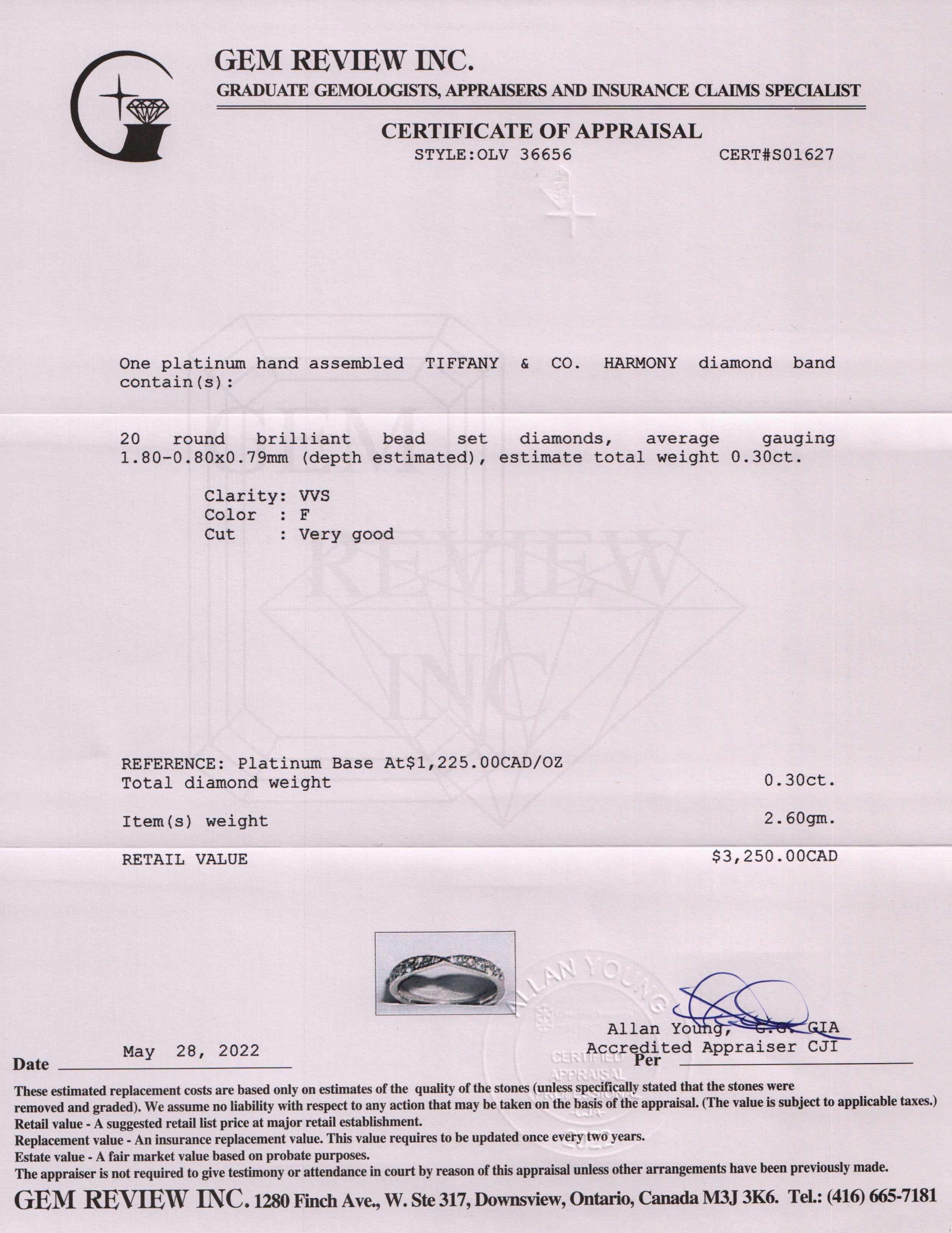 Tiffany & Co. Platinum Harmony Diamond Wedding Band Ring