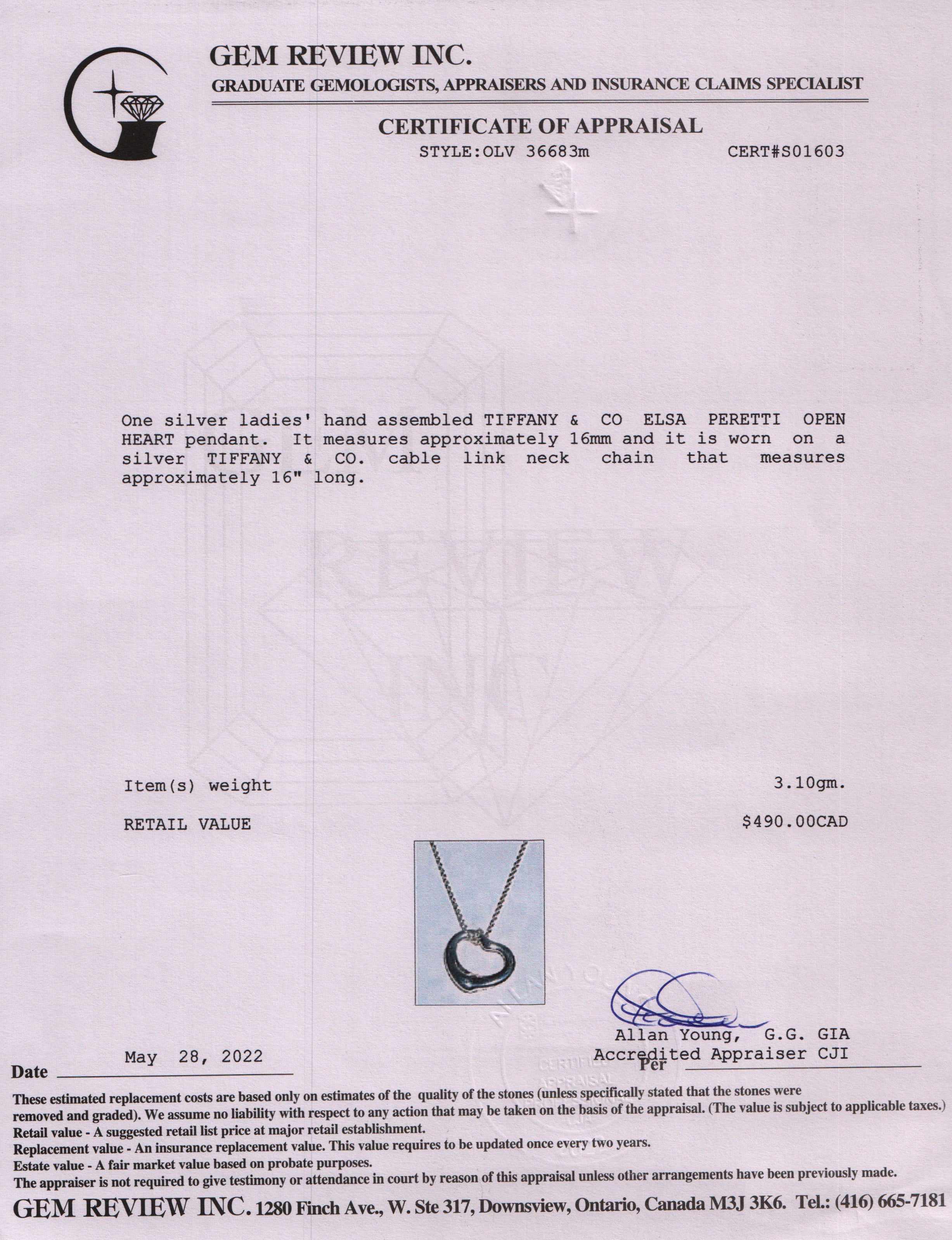 Tiffany & Co. Elsa Peretti Open Heart Pendant Necklace