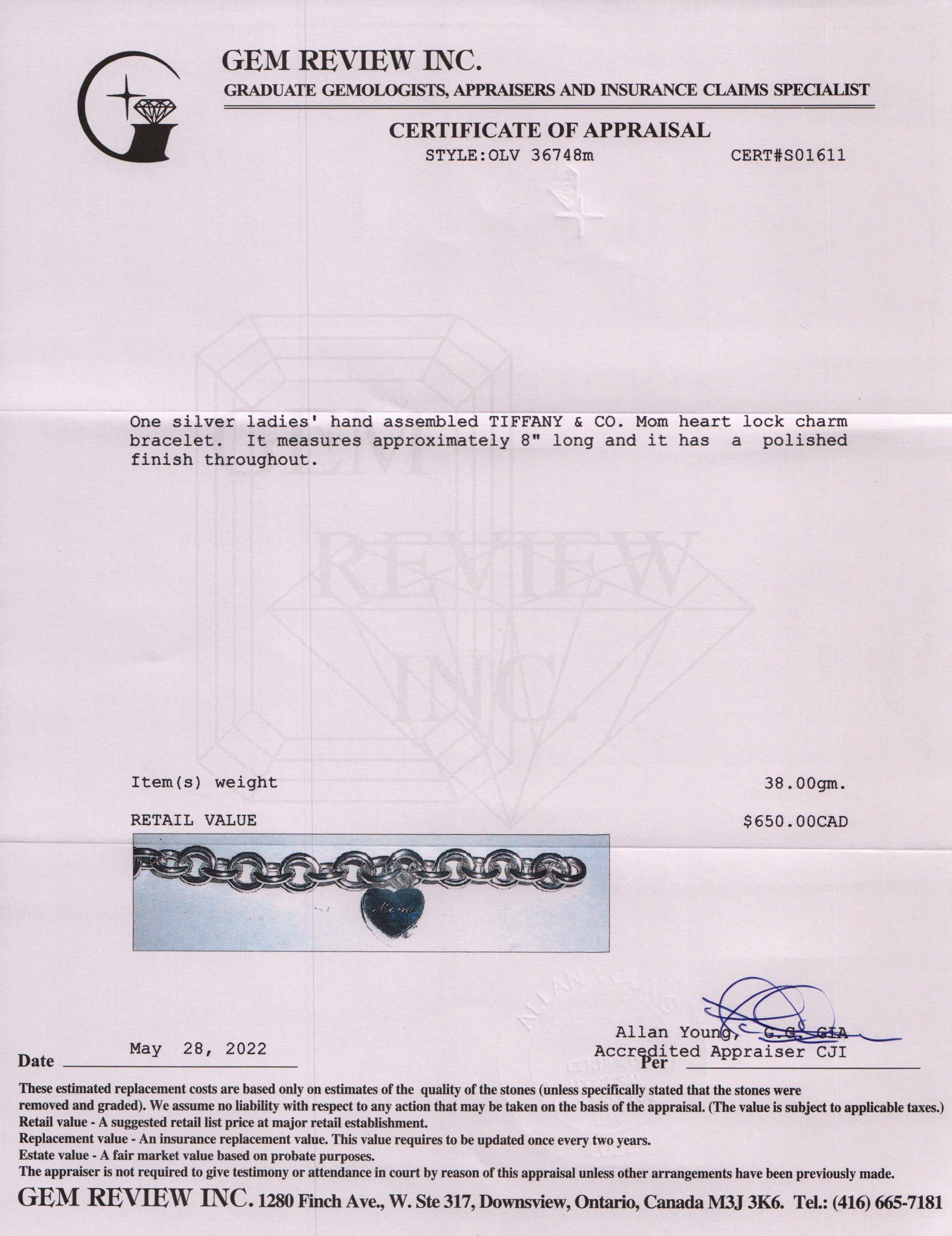 Tiffany & Co. 'Mom' Heart Lock Charm Bracelet