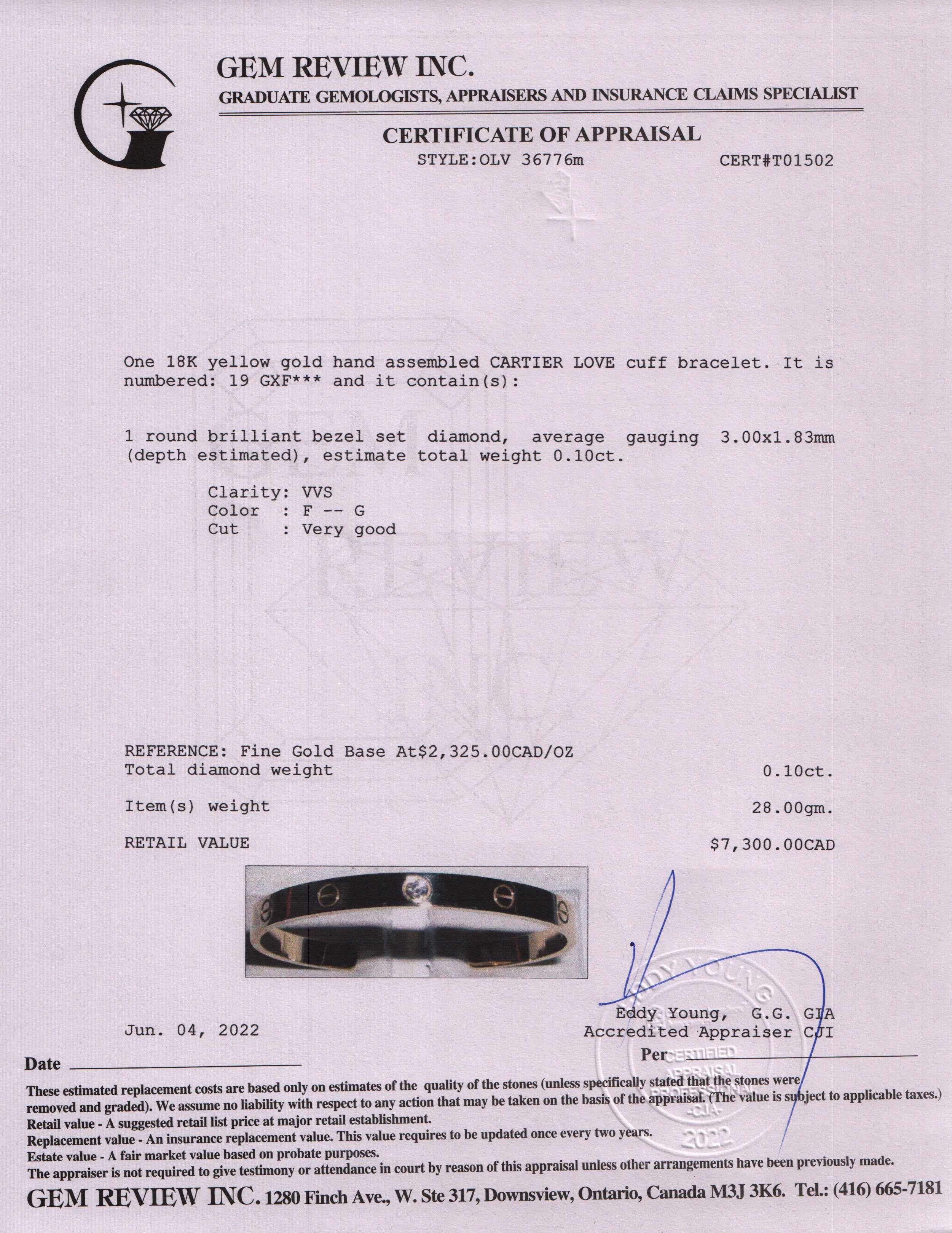 Cartier 18k Yellow Gold Diamond Love Cuff Bracelet w/ Box