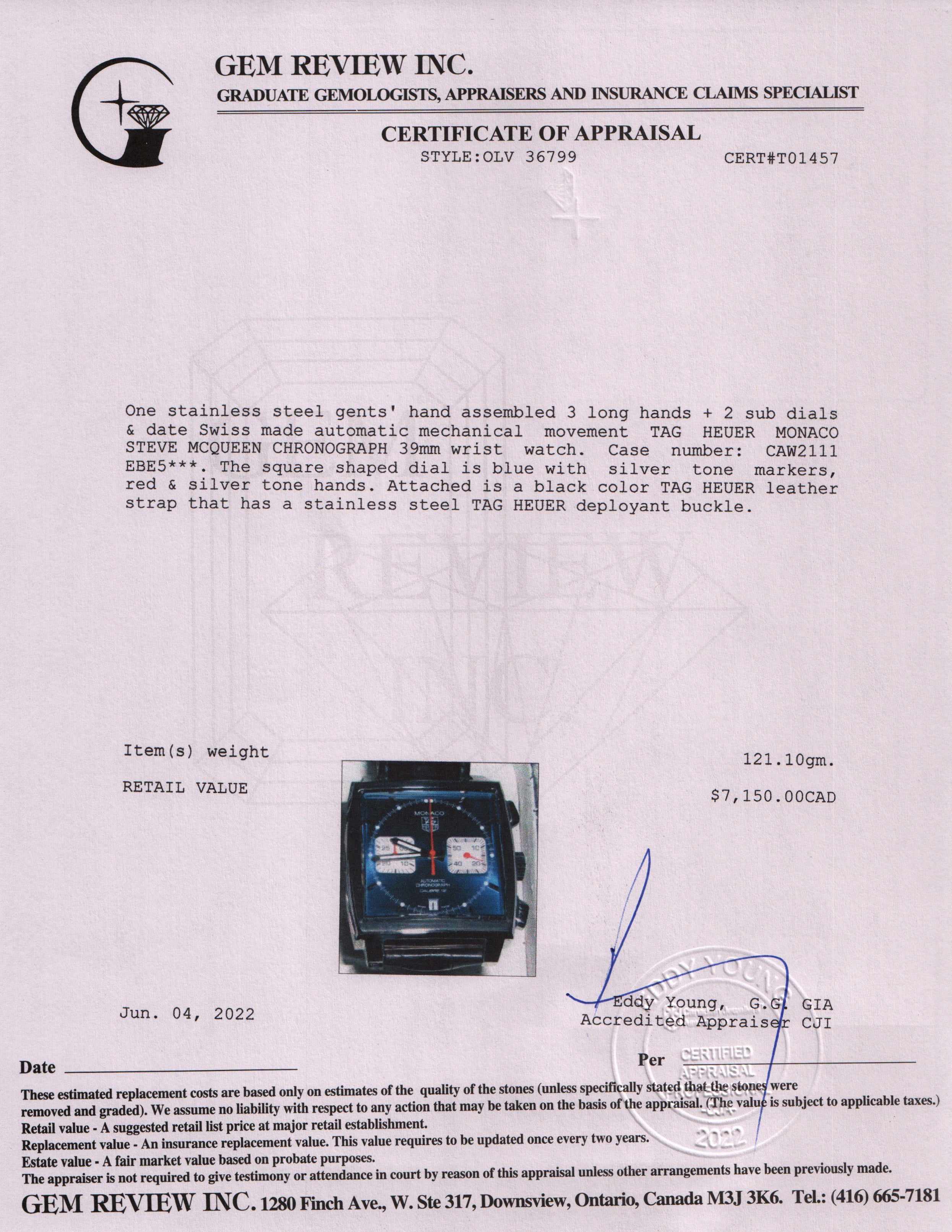 Tag Heuer Monaco Steve Mcqueen Automatic Chronograph Watch
