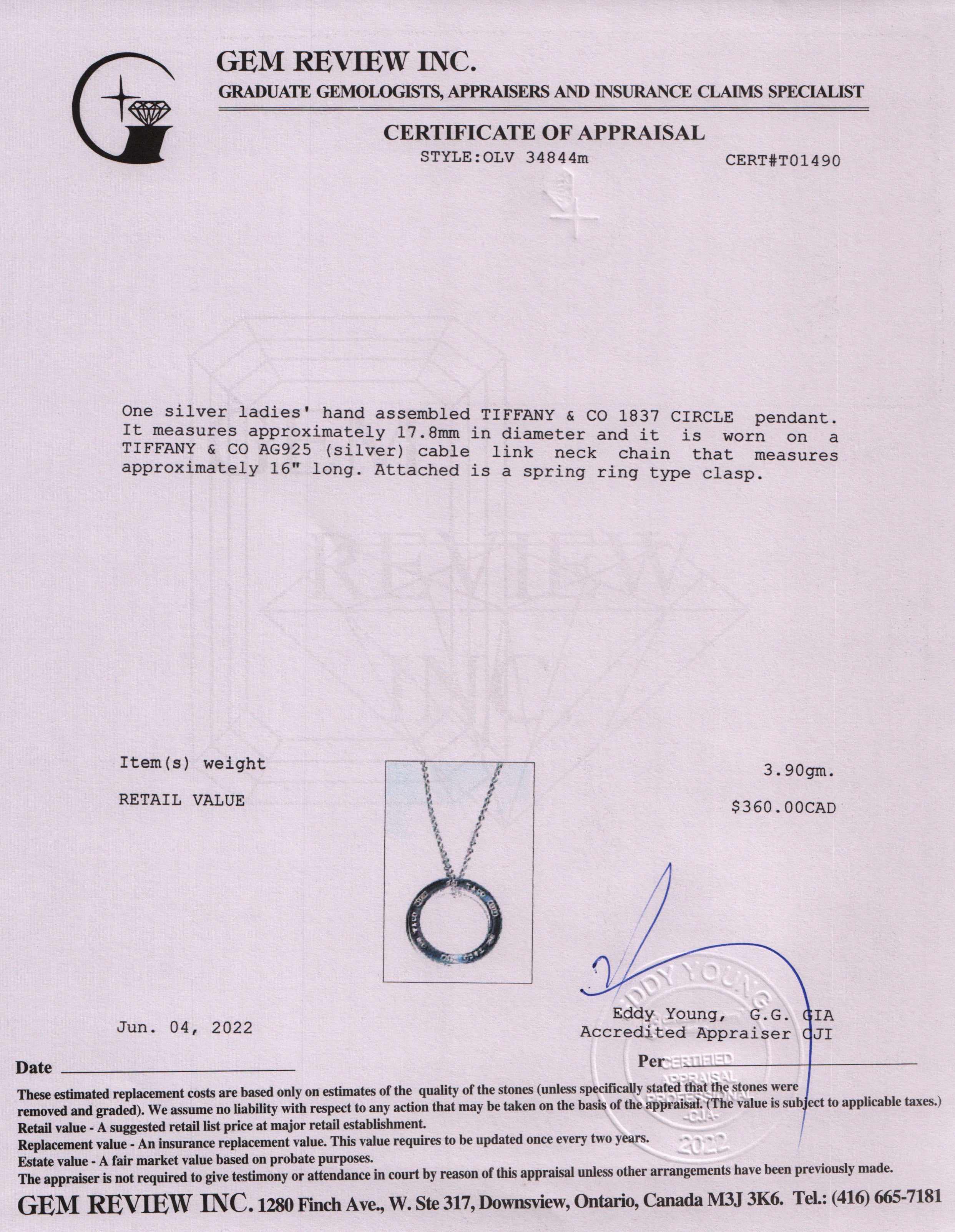 Tiffany & Co. 1837 Circle Pendant Necklace