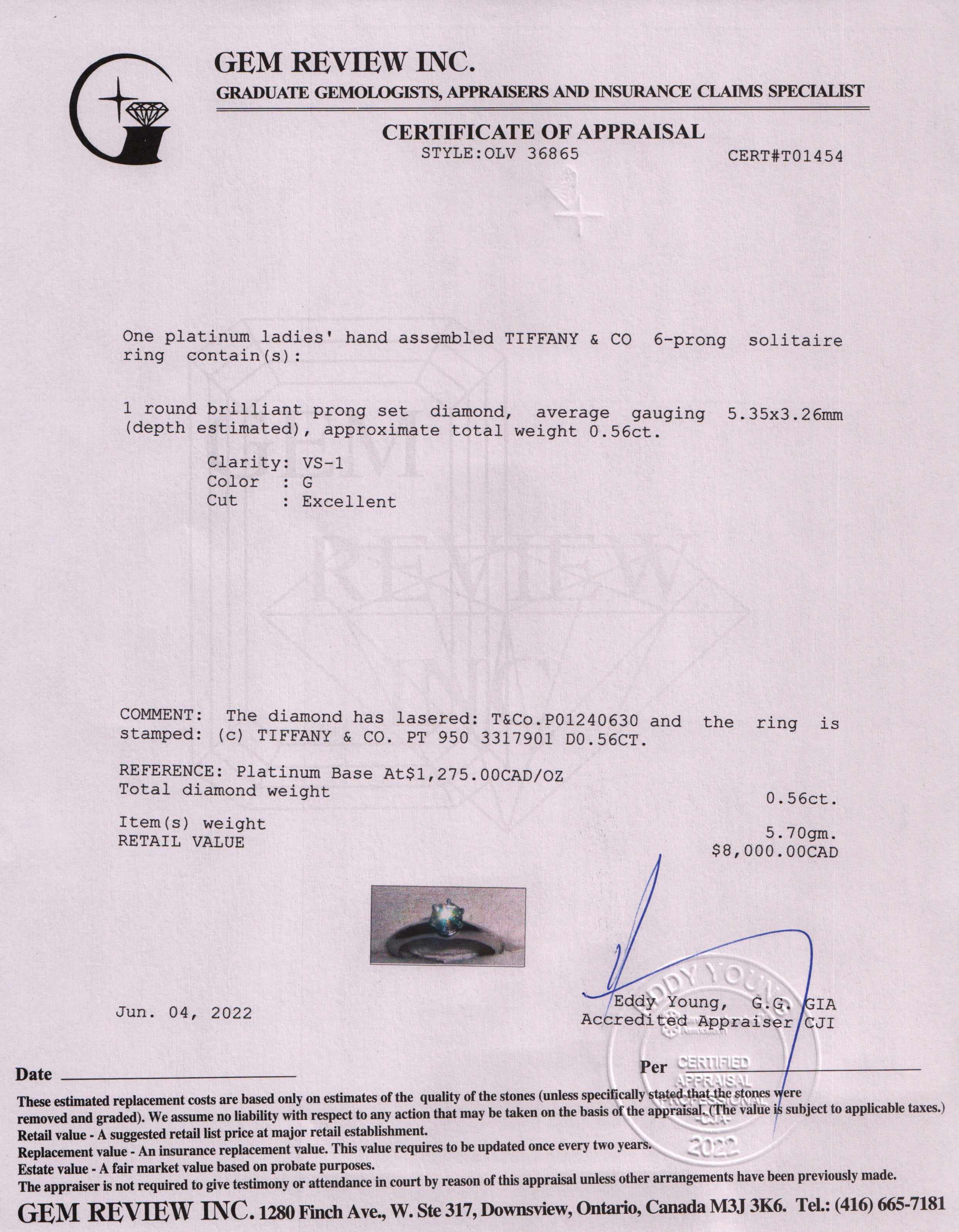 Tiffany & Co. Solitaire Diamond Engagement Ring