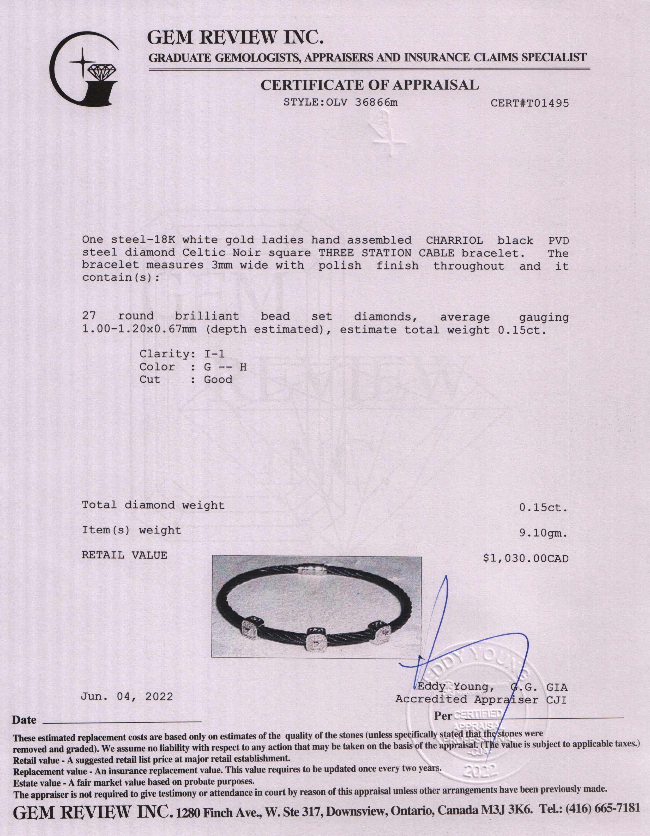 Charriol Diamond Celtic Noir Three Square Station Bracelet