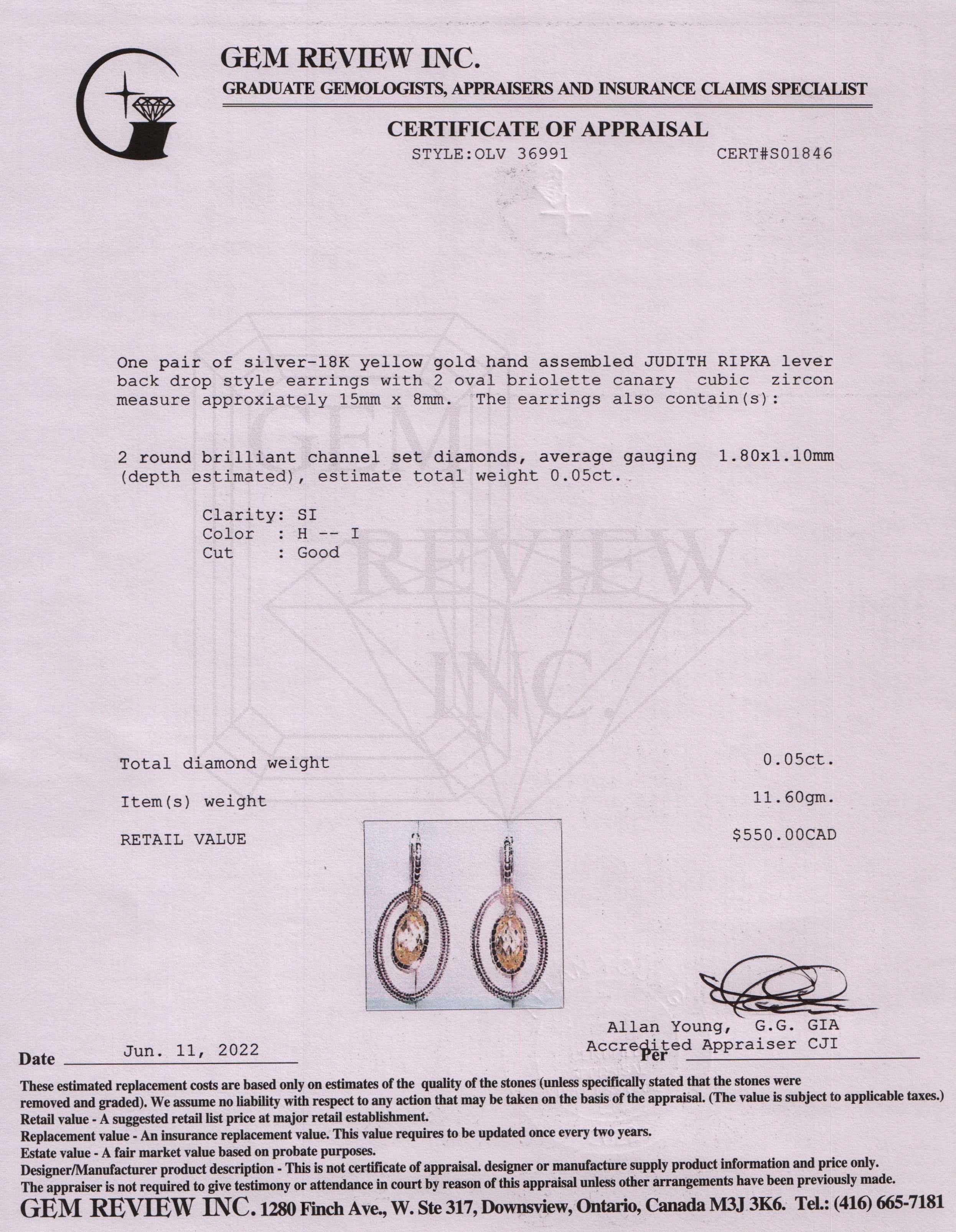 Judith Ripka Two-Tone Canary Crystal & Diamond Drop Earrings
