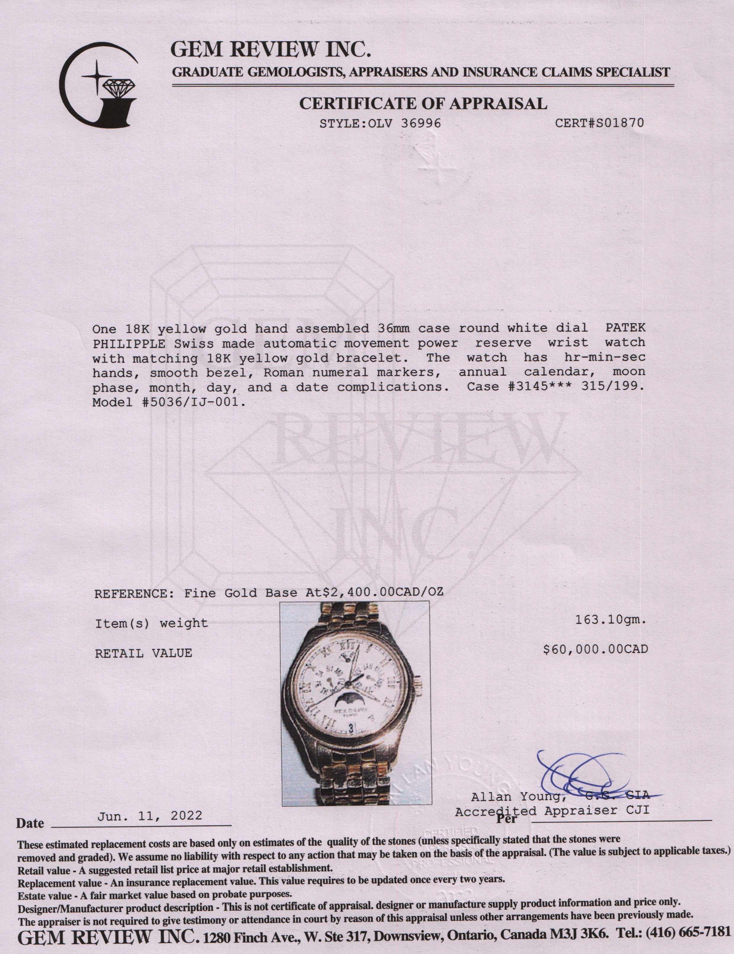 Patek Philippe 18k Gold Annual Calendar Automatic Watch w/ Box & Papers