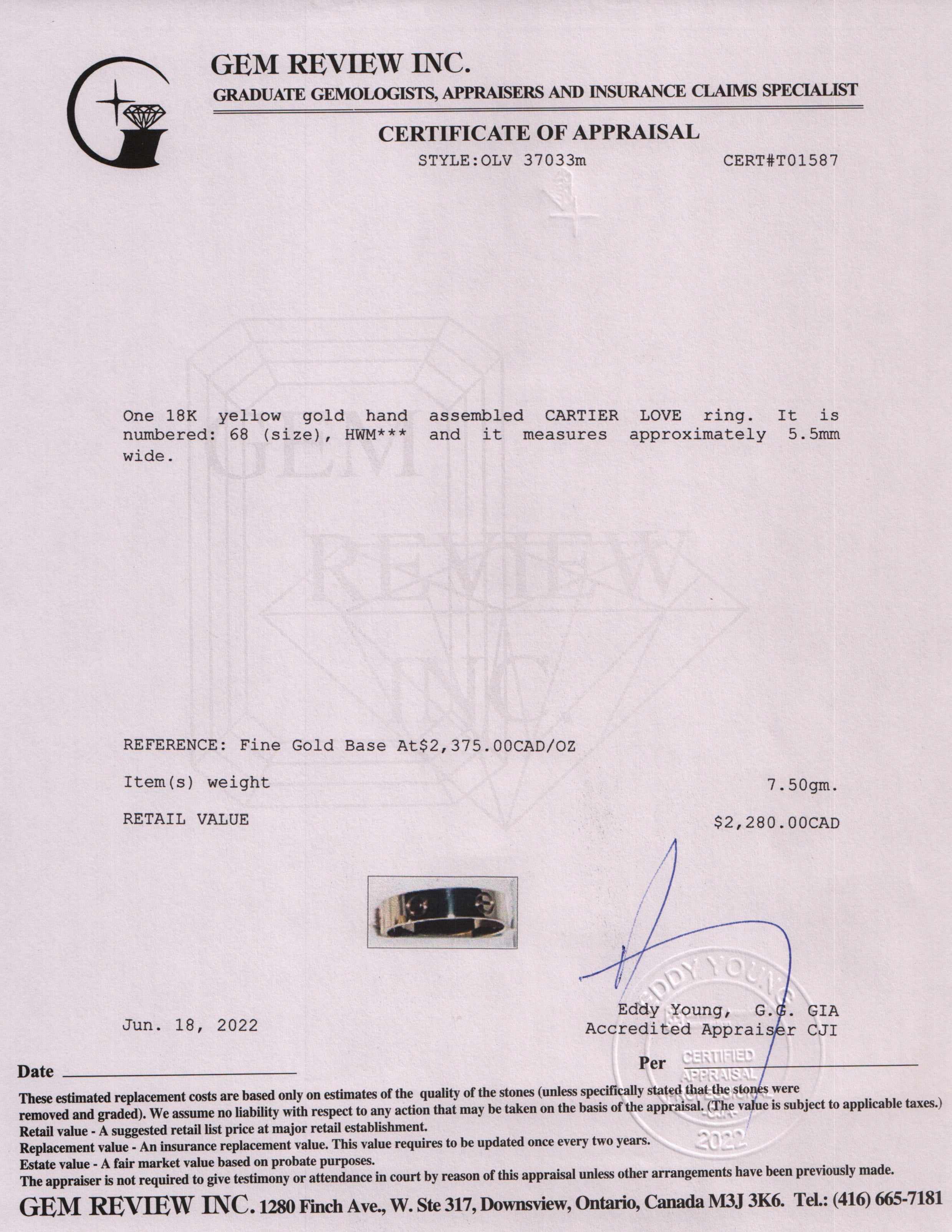 Cartier 18k Gold Love Ring