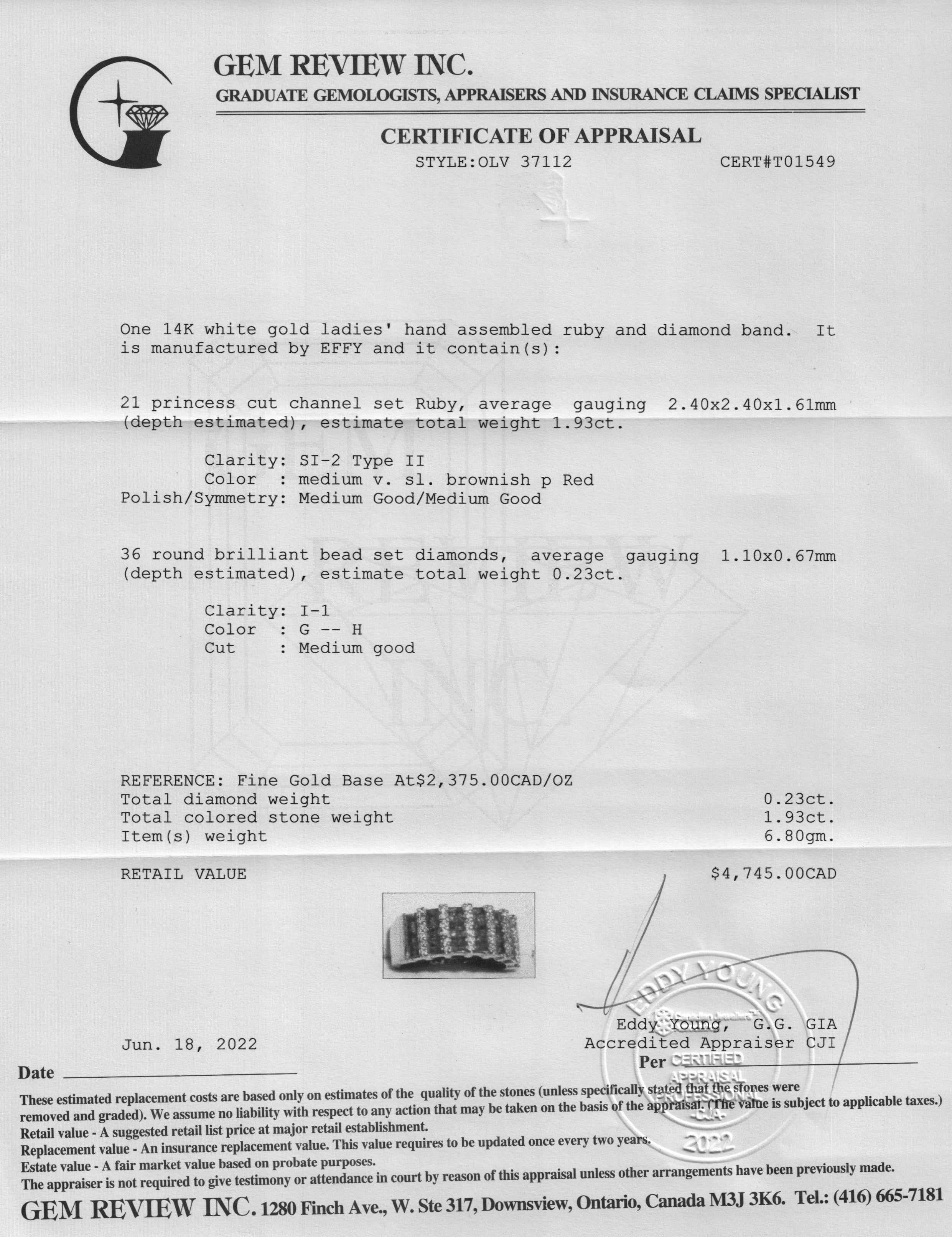 EFFY 14k White Gold Ruby and Diamond Ring