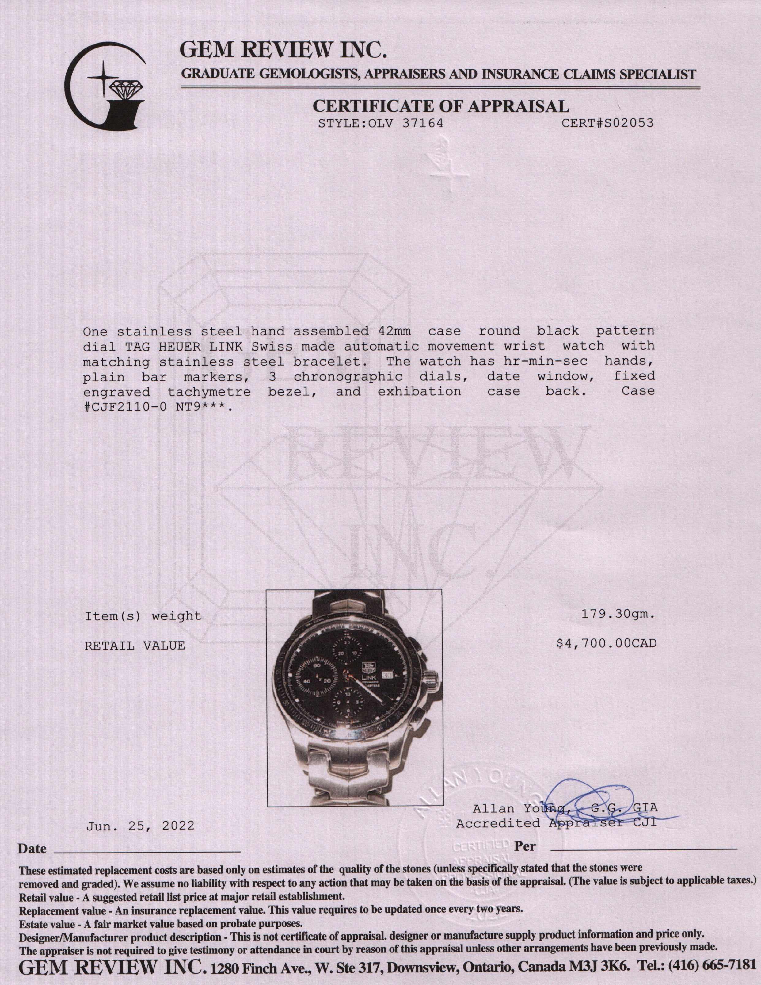 Tag Heuer Link Chronograph Watch w/ Box