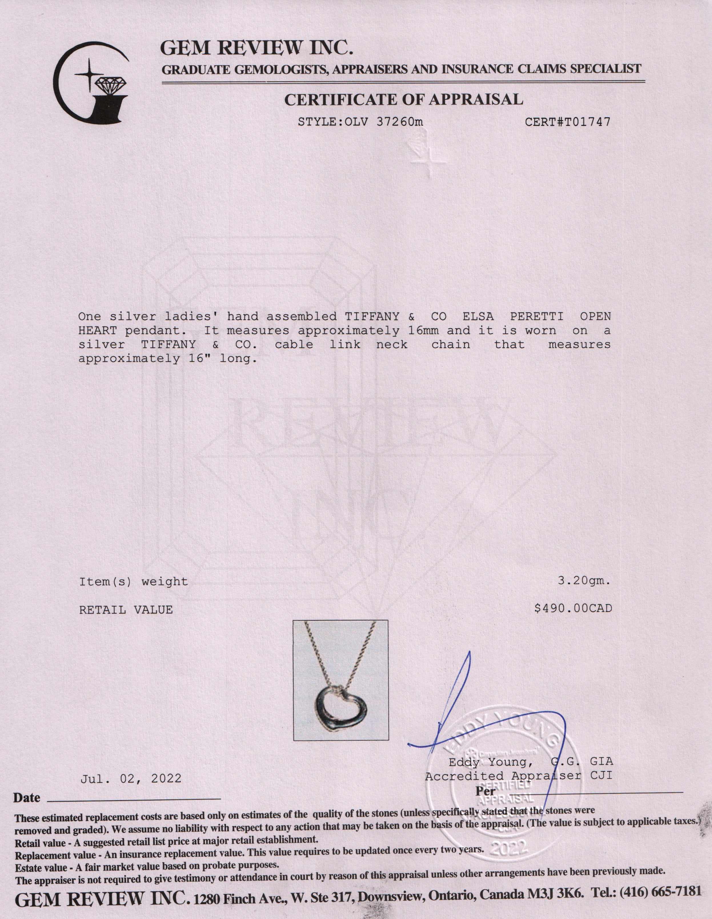 Tiffany & Co. Elsa Peretti Open Heart Pendant Necklace