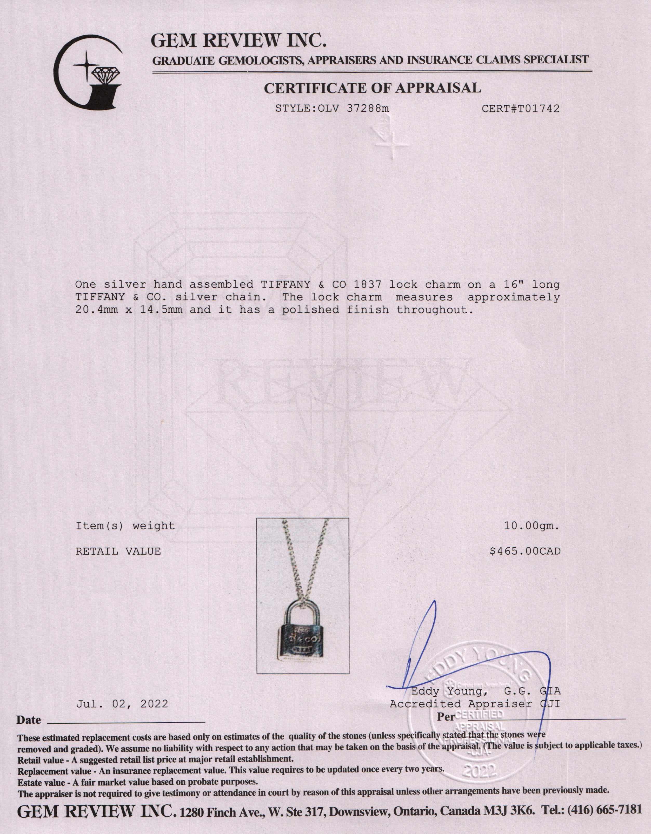 Tiffany & Co. 1837 Lock Pendant Necklace