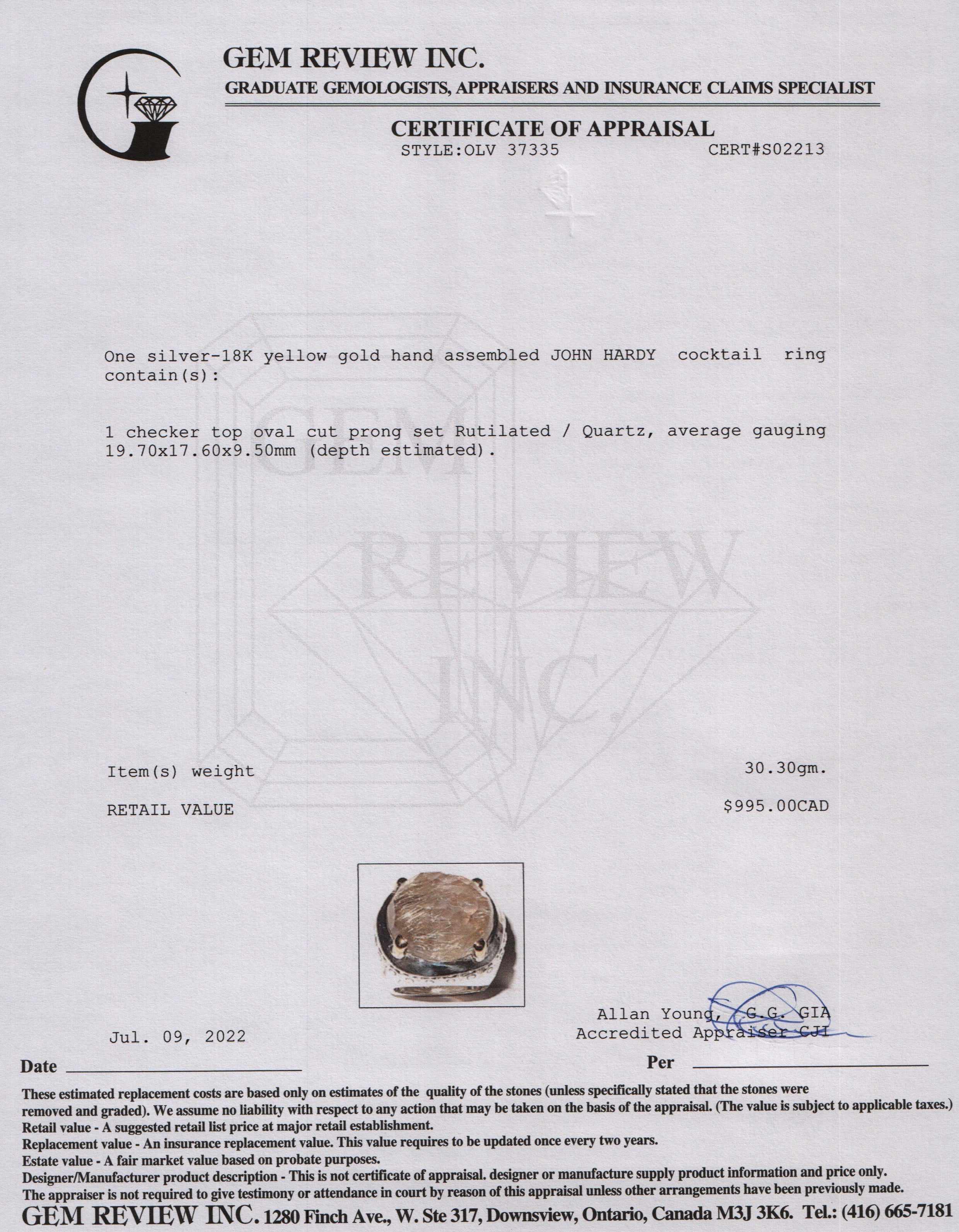 John Hardy Two-Tone Rutilated Quartz Cocktail Ring