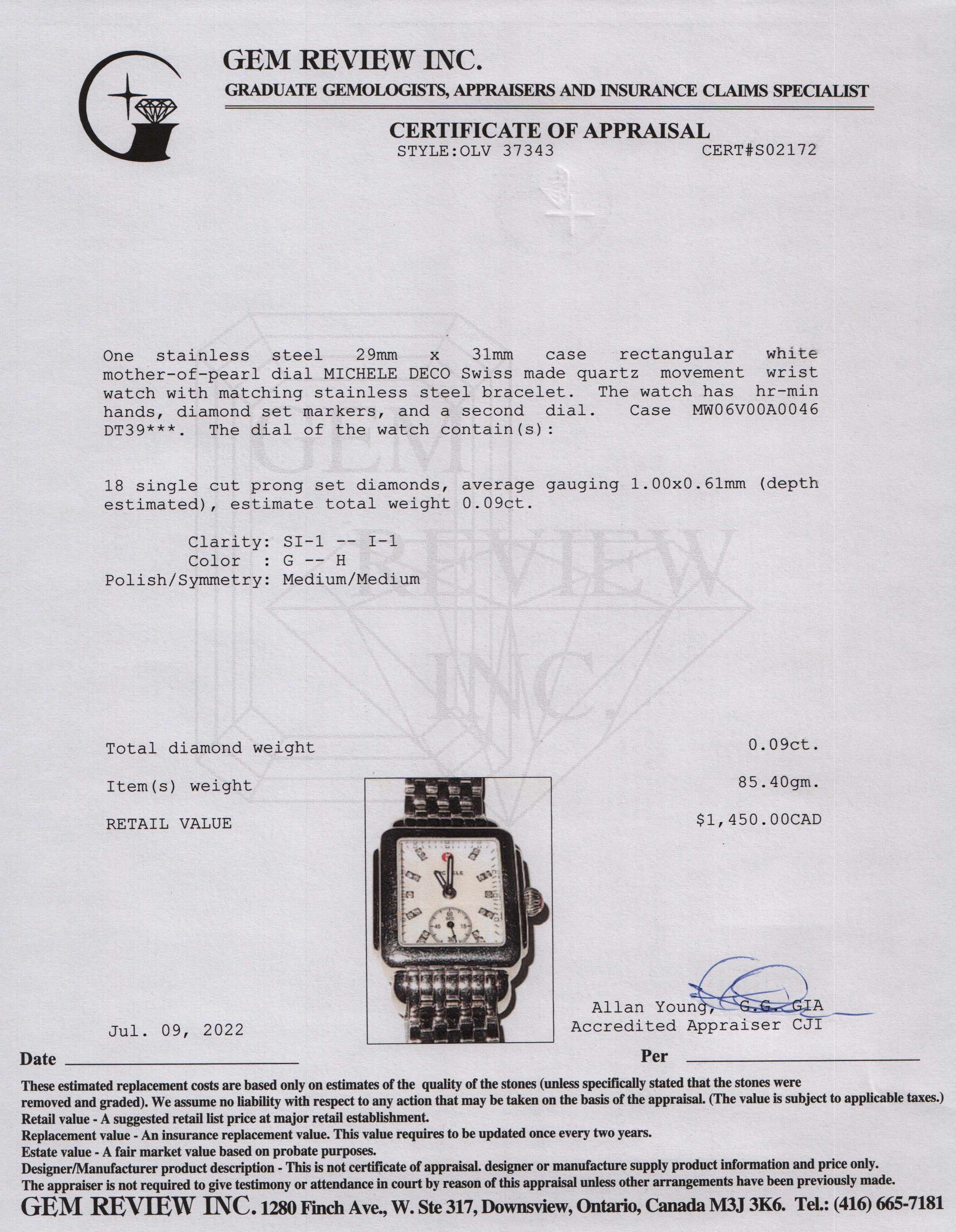 Michele Deco 16 Diamond Dial Watch