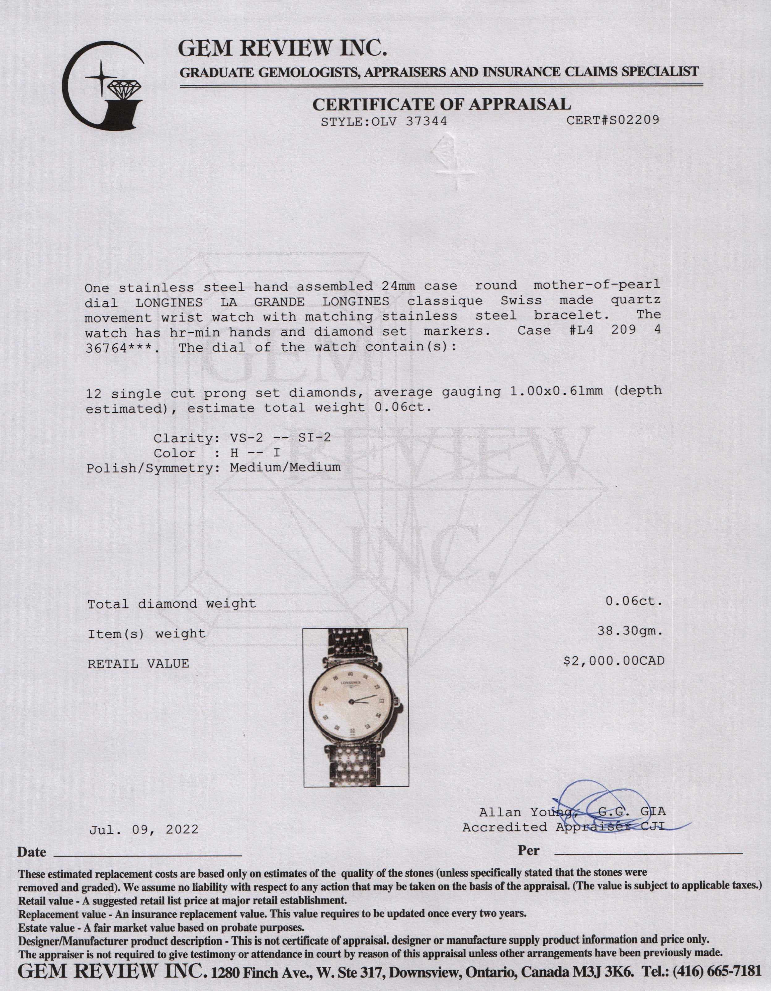 Longines La Grande Classique de Longines Diamond Dial Watch w/ Box