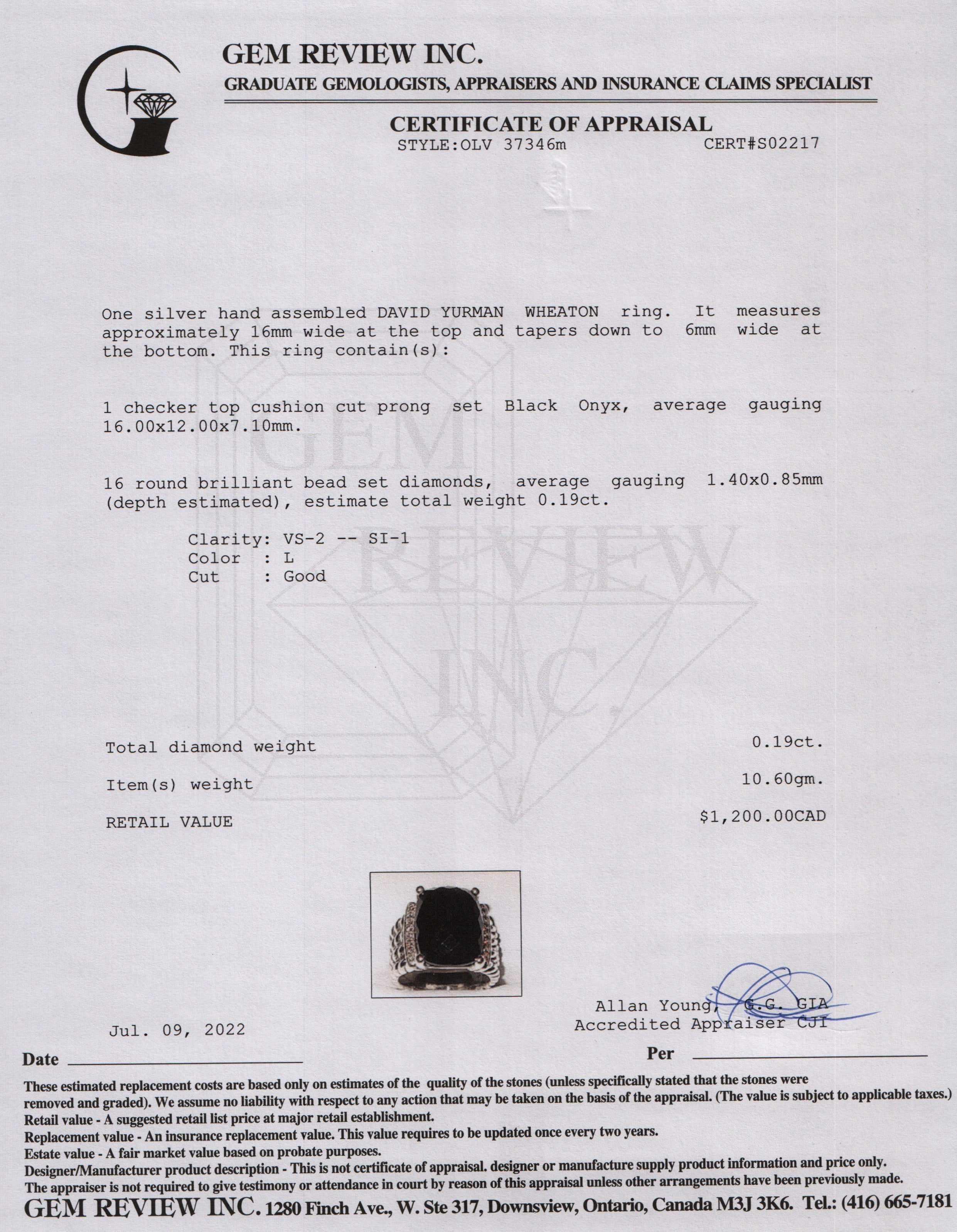 David Yurman Wheaton Ring with Black Onyx & Diamonds