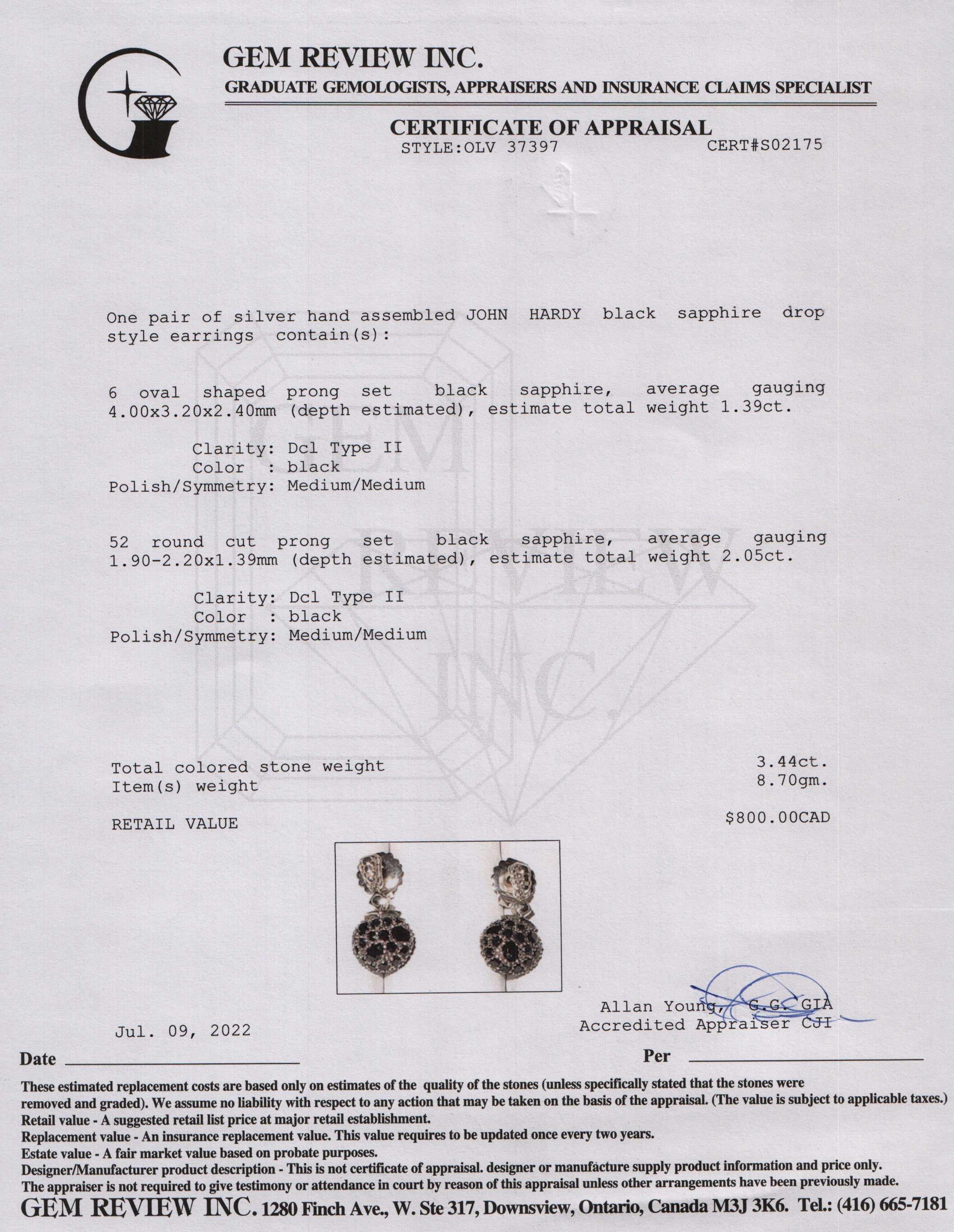 John Hardy Black Sapphire Drop Earrings