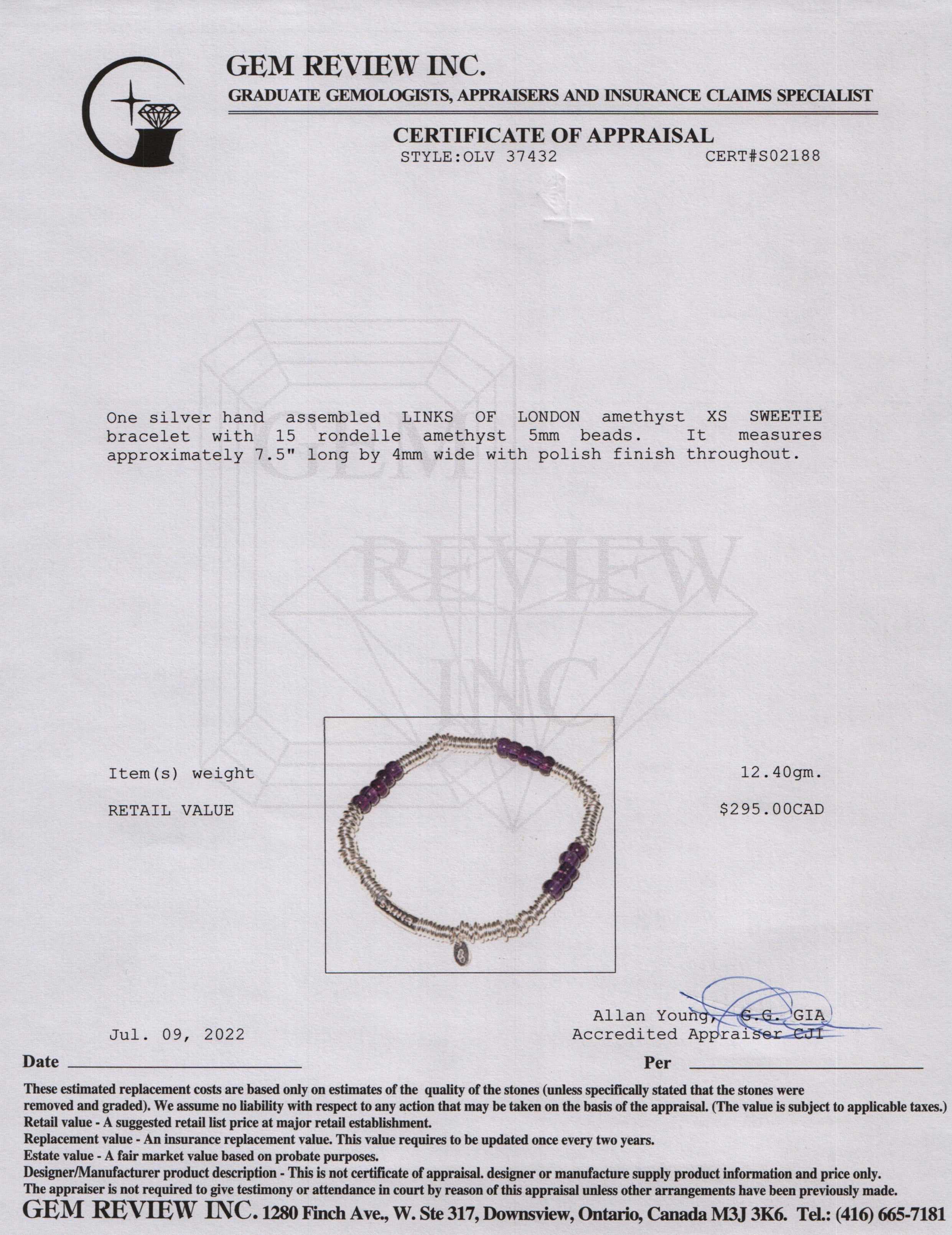 Links of London Sweetie XS Amethyst Bead Bracelet