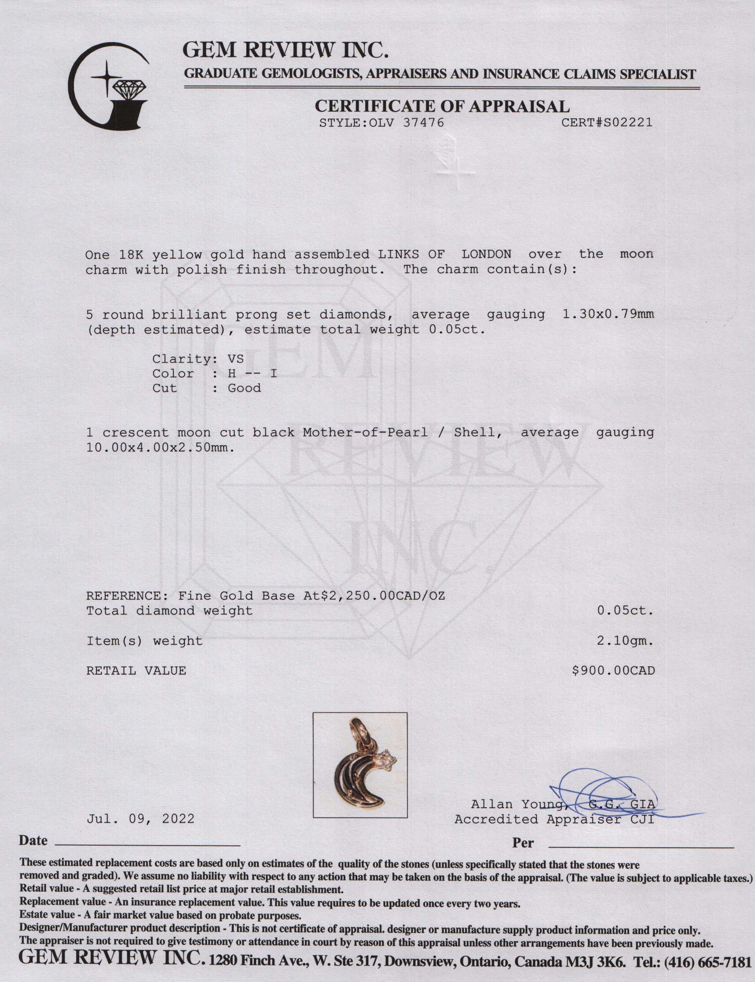 Links of London 18k Gold & Diamond Over the Moon Charm