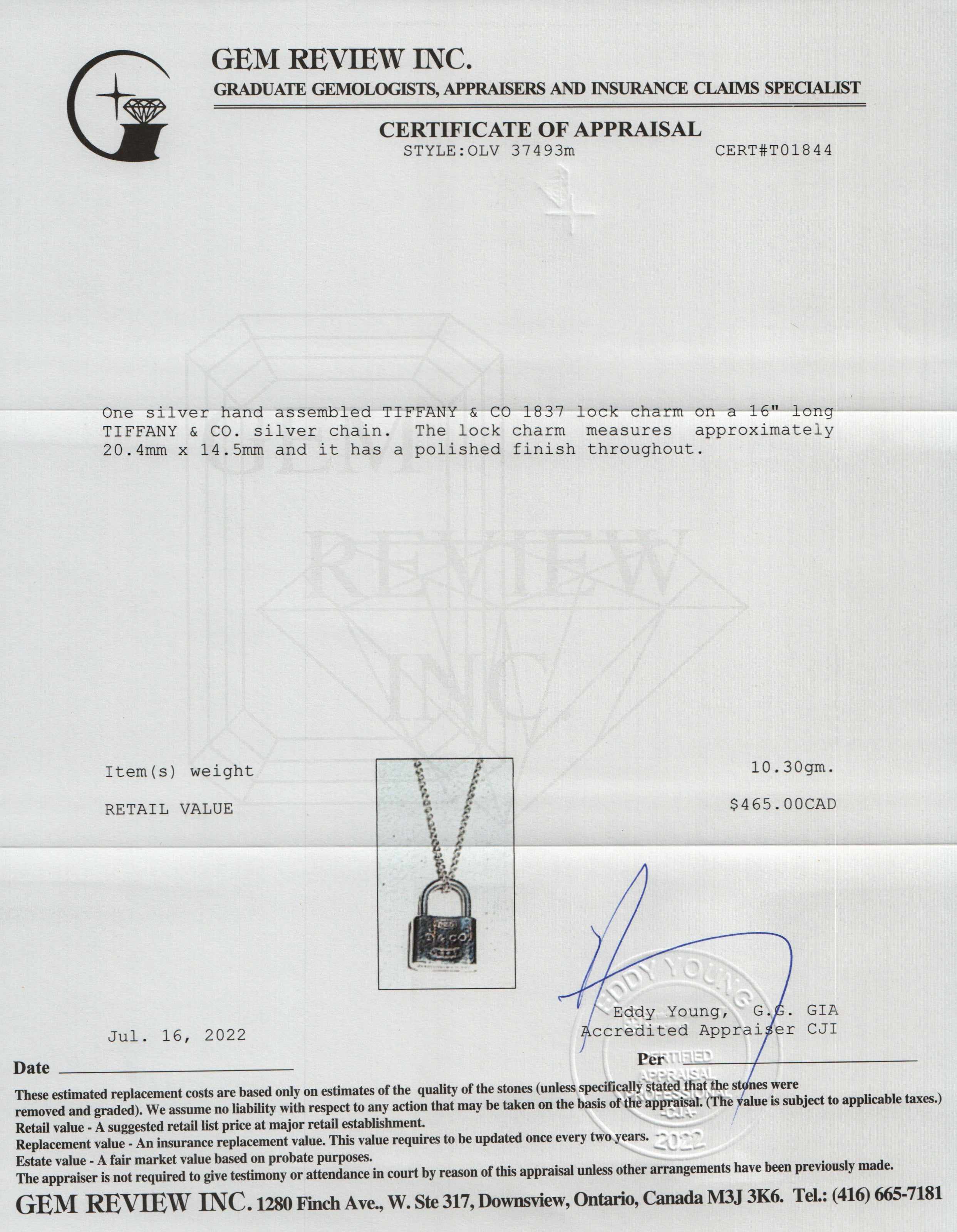 Tiffany & Co. 1837 Lock Pendant Necklace